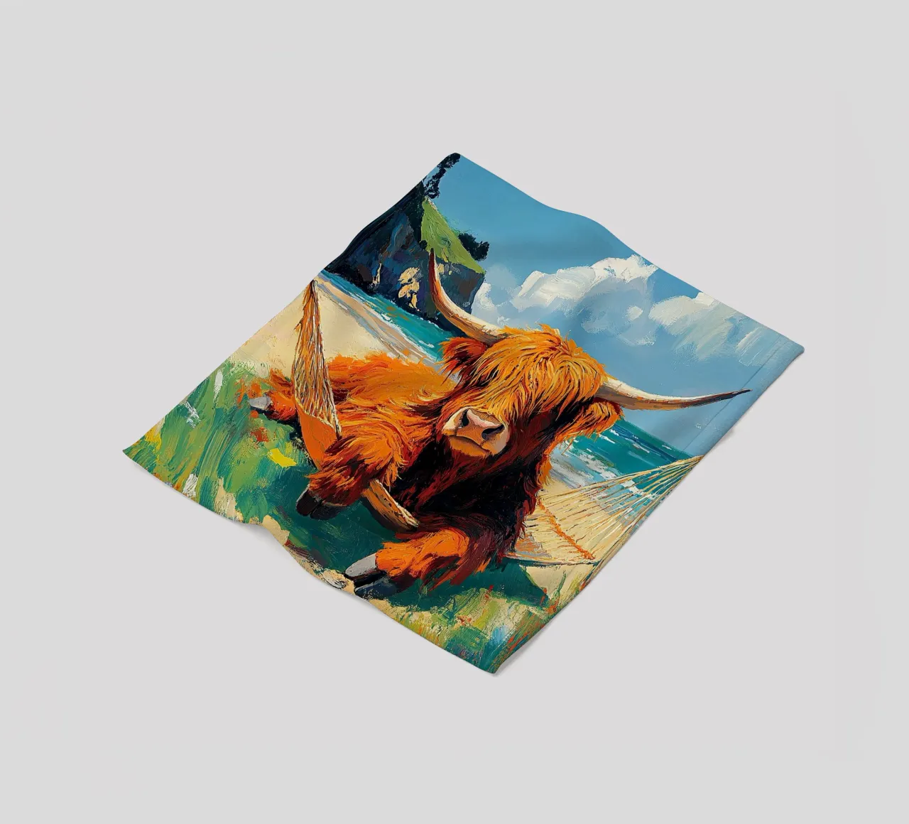 Mucca delle Highlands coperta in pile da Nikis Art Studio