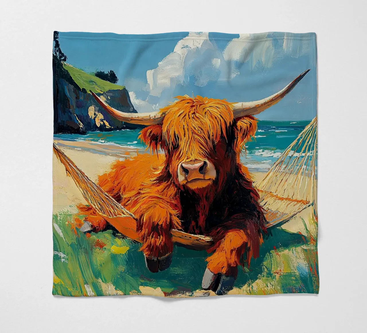 Mucca delle Highlands coperta in pile da Nikis Art Studio