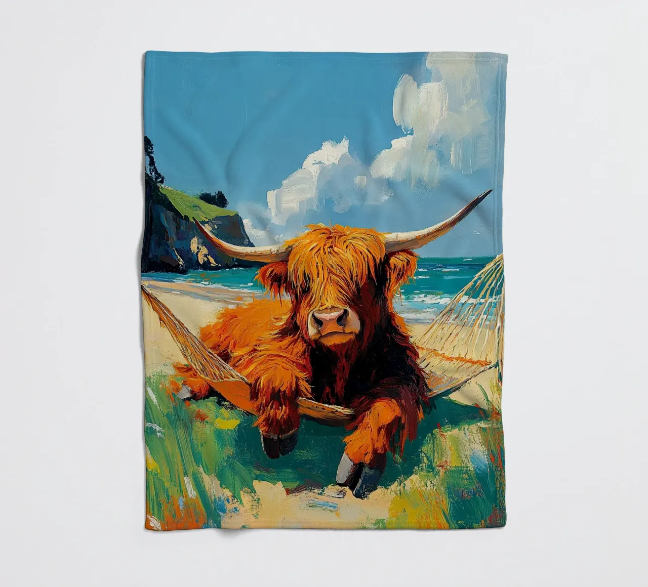 Mucca delle Highlands coperta in pile da Nikis Art Studio