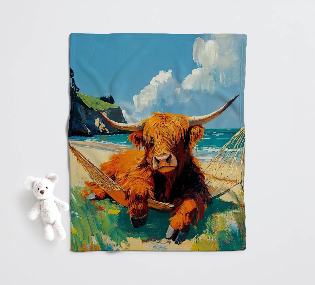 Mucca delle Highlands coperta in pile da Nikis Art Studio