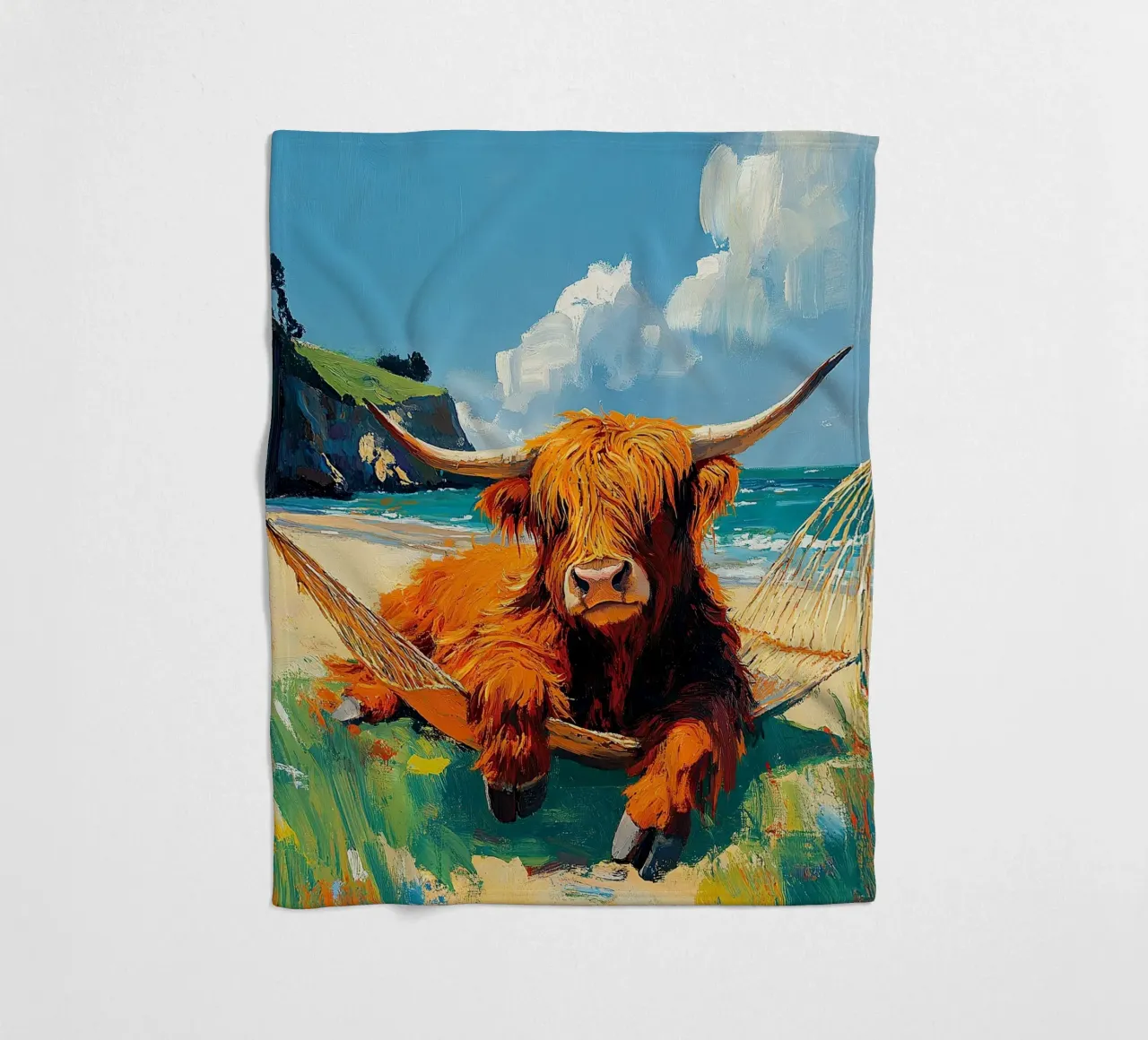 Mucca delle Highlands coperta in pile da Nikis Art Studio
