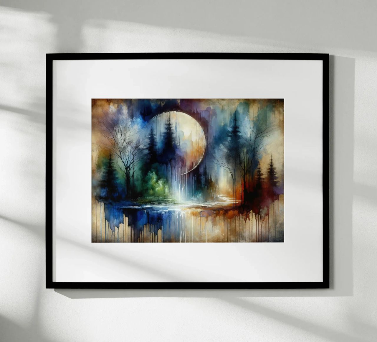 Watercolor Abstract Forest At Moonlight poster by Chromatic Fusion Studio
