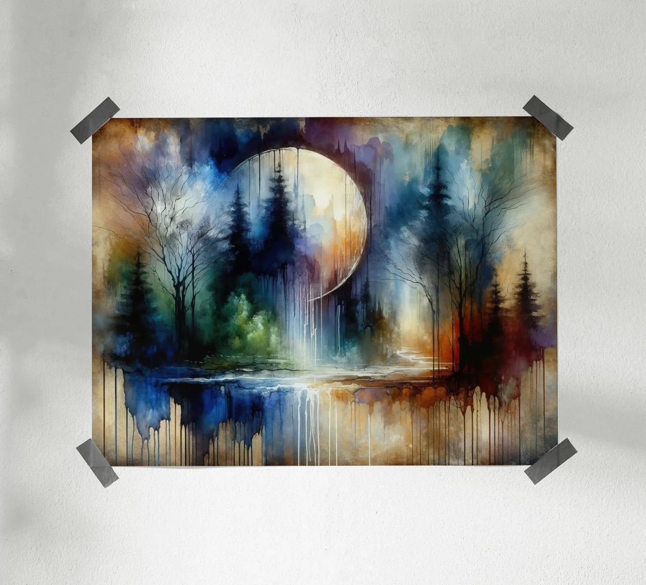 Watercolor Abstract Forest At Moonlight poster by Chromatic Fusion Studio