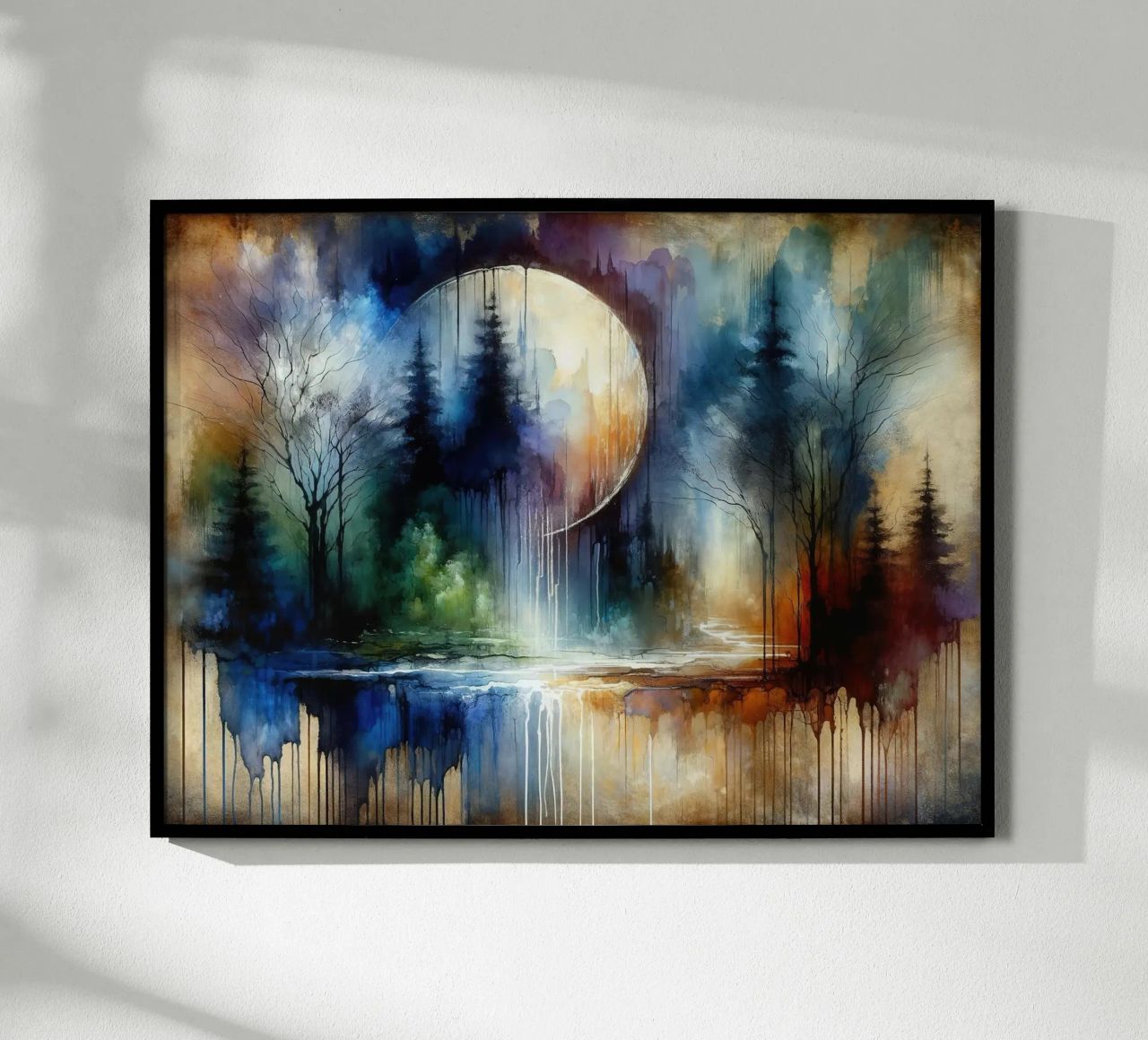 Watercolor Abstract Forest At Moonlight poster by Chromatic Fusion Studio