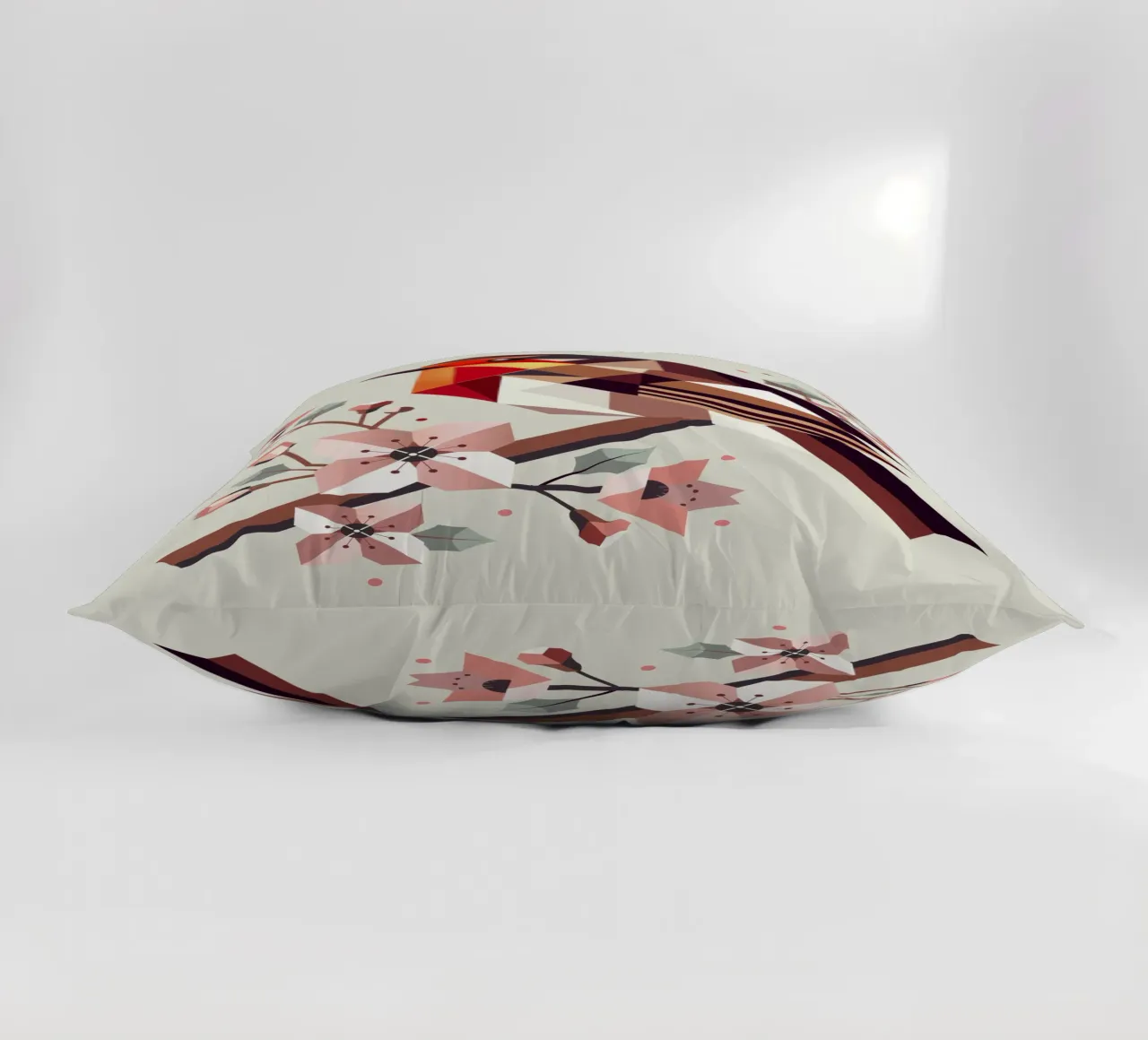 Pettirosso geometrico con fiori di ciliegio cuscino da namosh