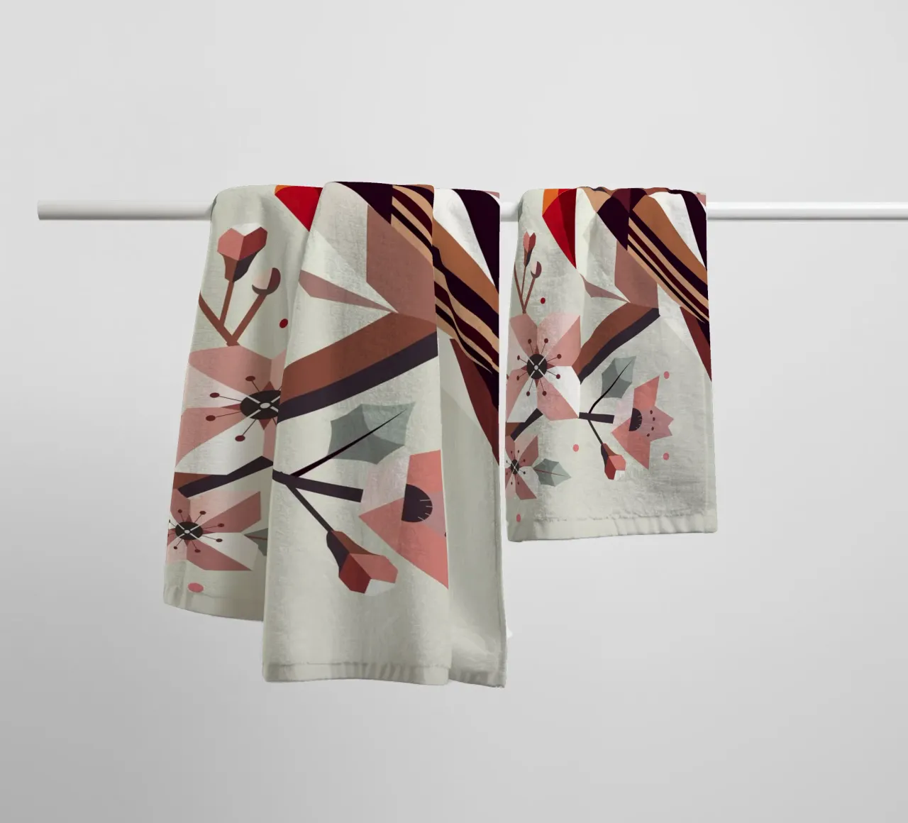Pettirosso geometrico con fiori di ciliegio asciugamano da bagno da namosh