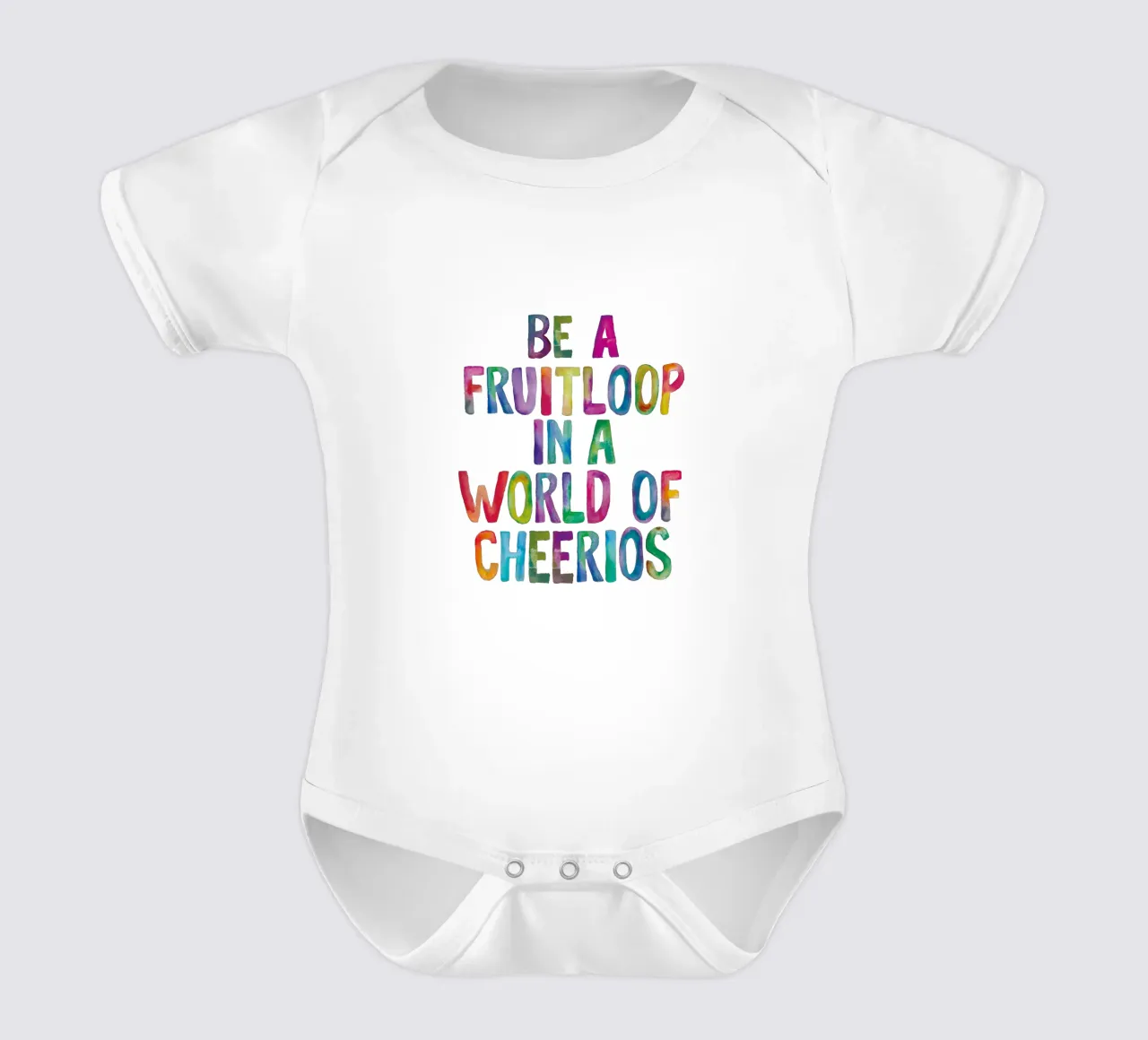 Be a Fruitloop In a World of Cheerios Rainbow Typography short-sleeve baby romper by THE MOTIVATED TYPE