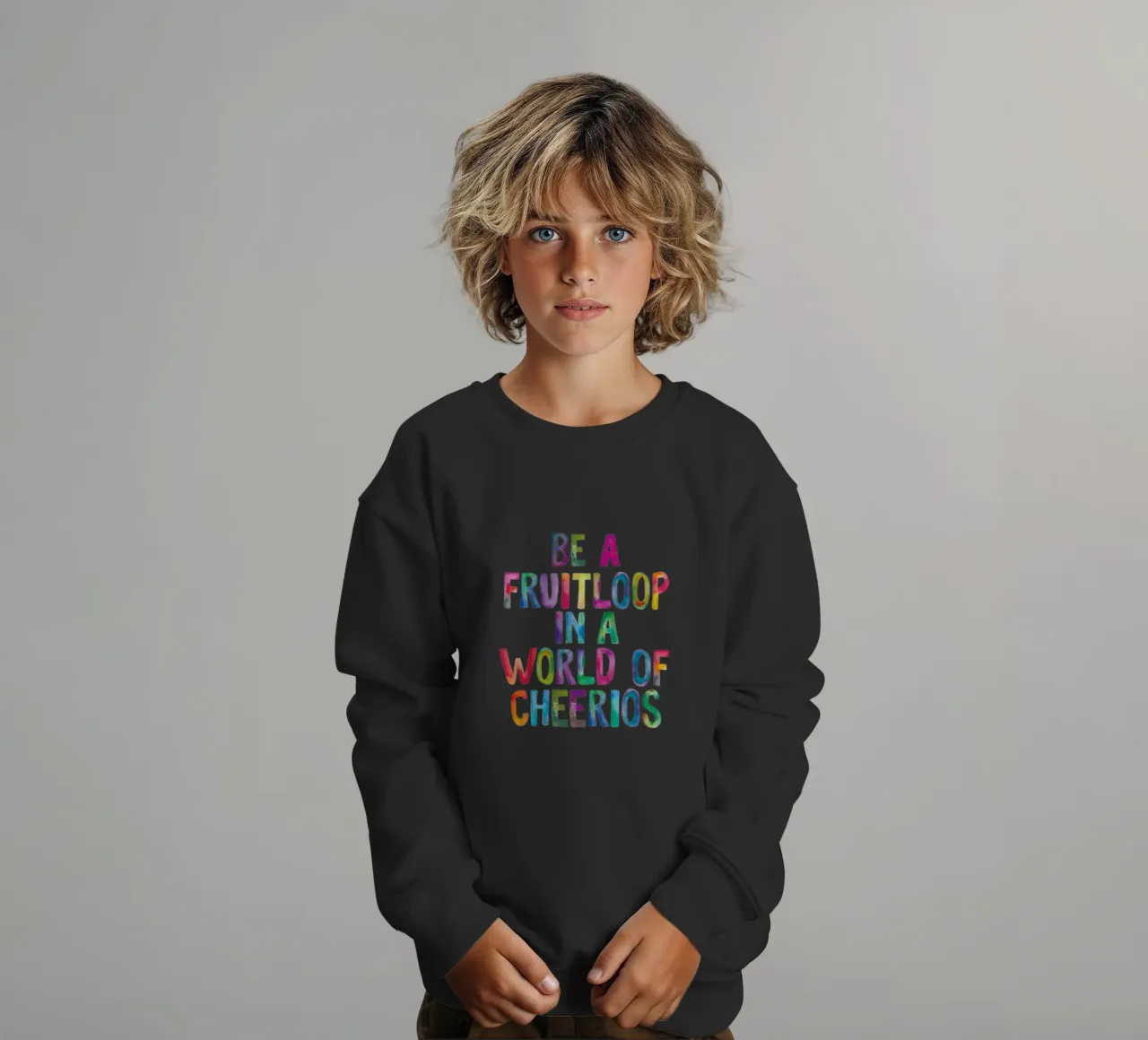 Sii un Fruitloop in un mondo di Cheerios Tipografia arcobaleno felpa bambino da THE MOTIVATED TYPE