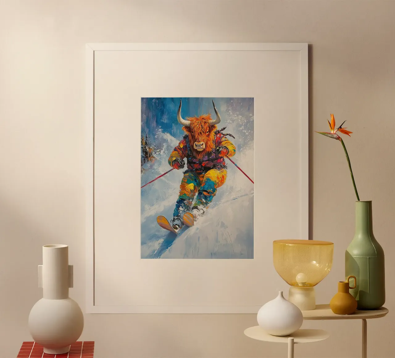 Highland Cow Sci Sport invernali Neve invernale poster da Nikis Art Studio