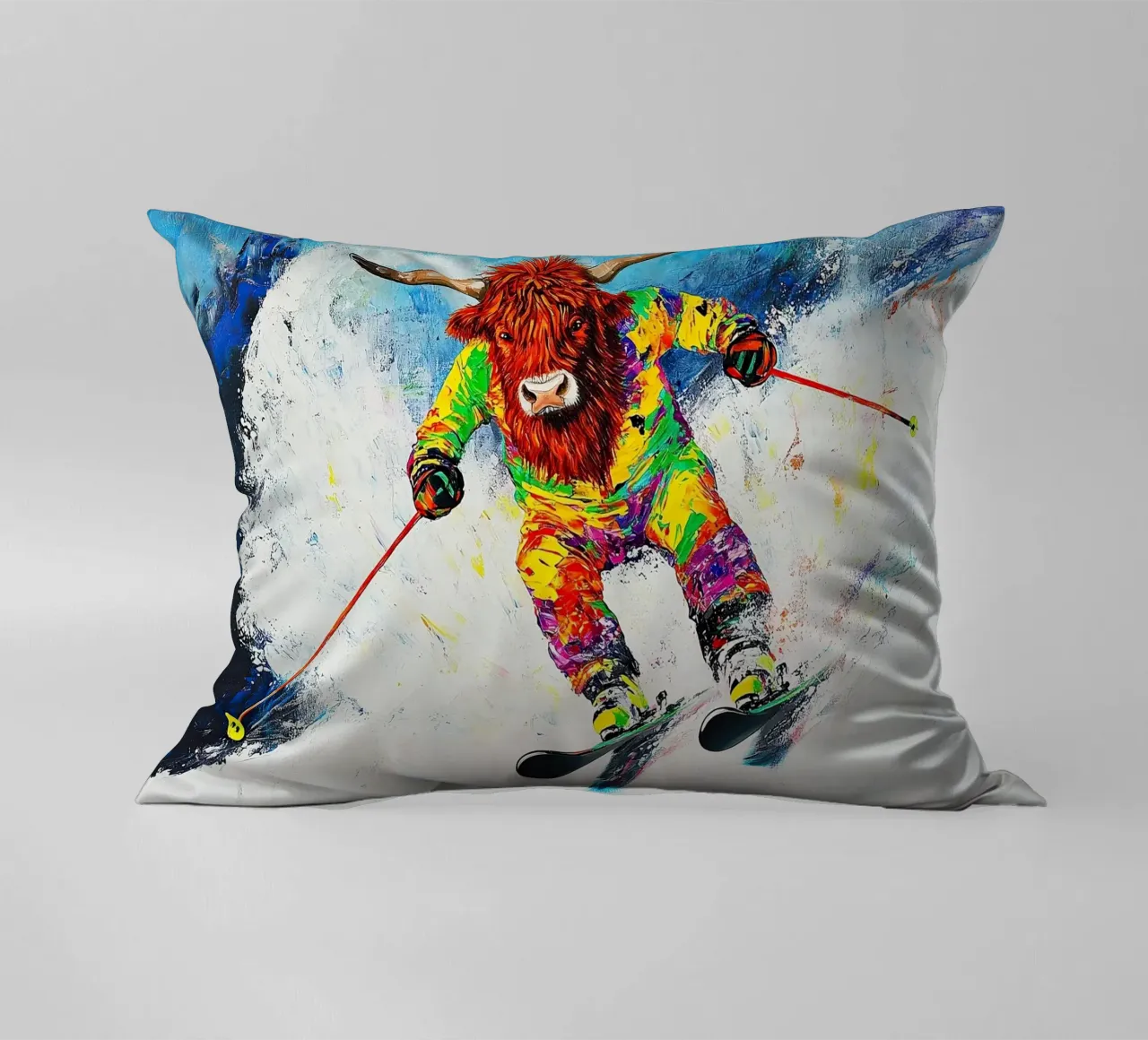 Highland Cow Ski Wintersport Winter Schnee Kissen von Nikis Art Studio