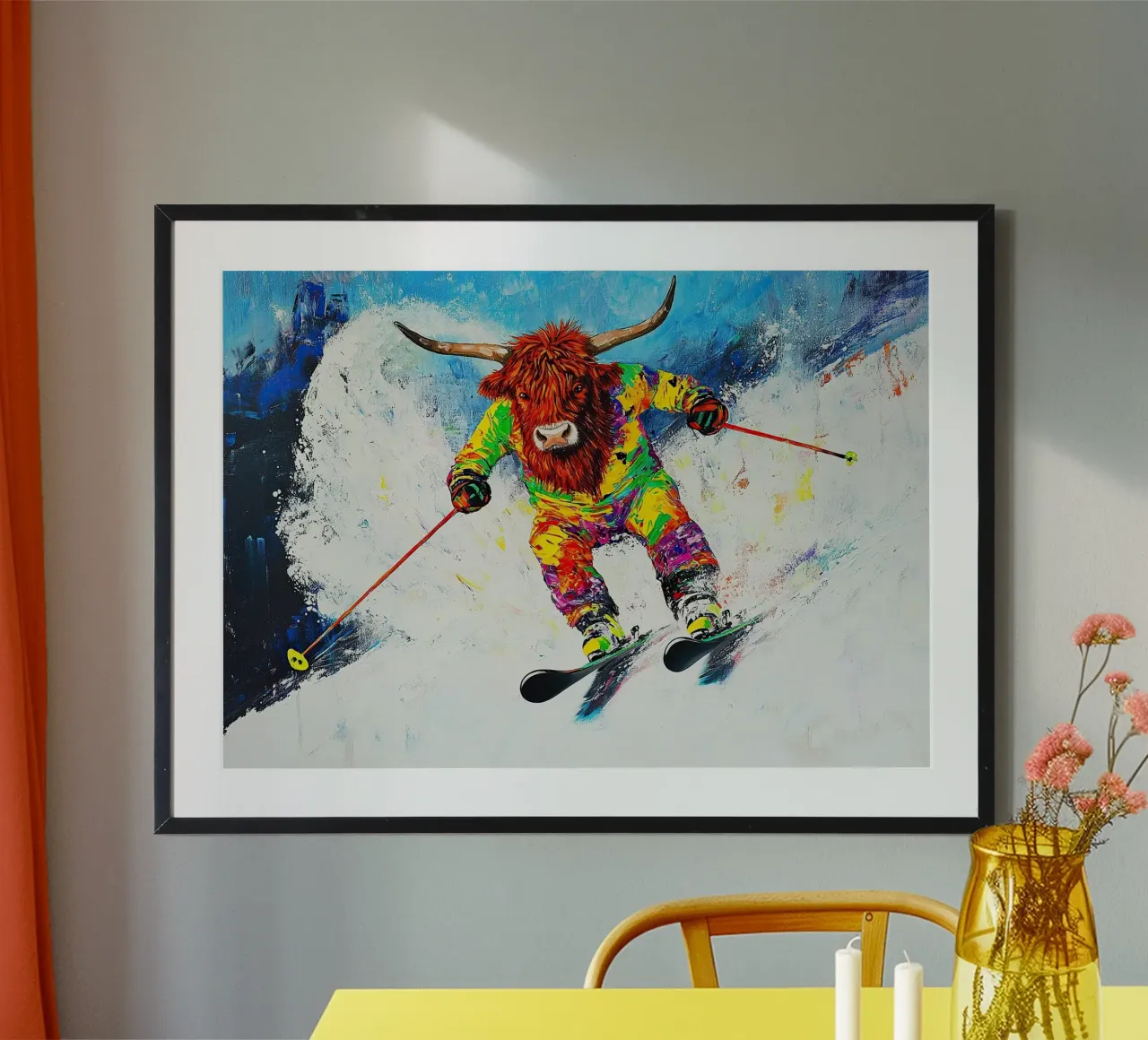Highland Cow Sci Sport invernali Neve invernale poster da Nikis Art Studio