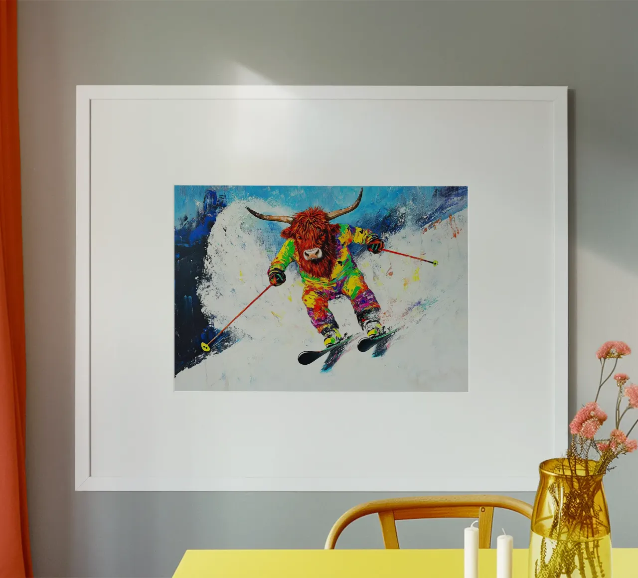 Highland Cow Sci Sport invernali Neve invernale poster da Nikis Art Studio