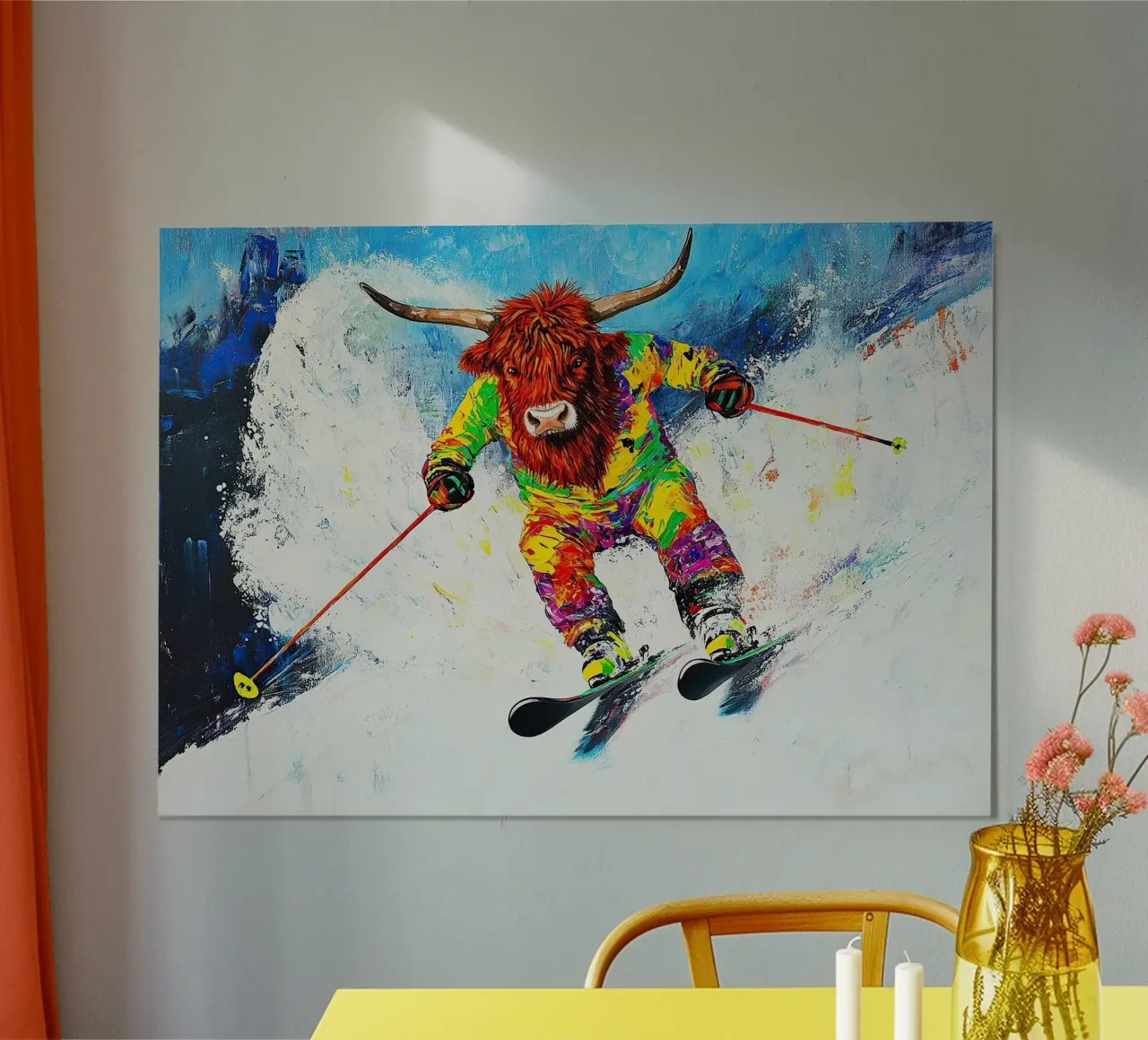 Highland Cow Sci Sport invernali Neve invernale poster da Nikis Art Studio
