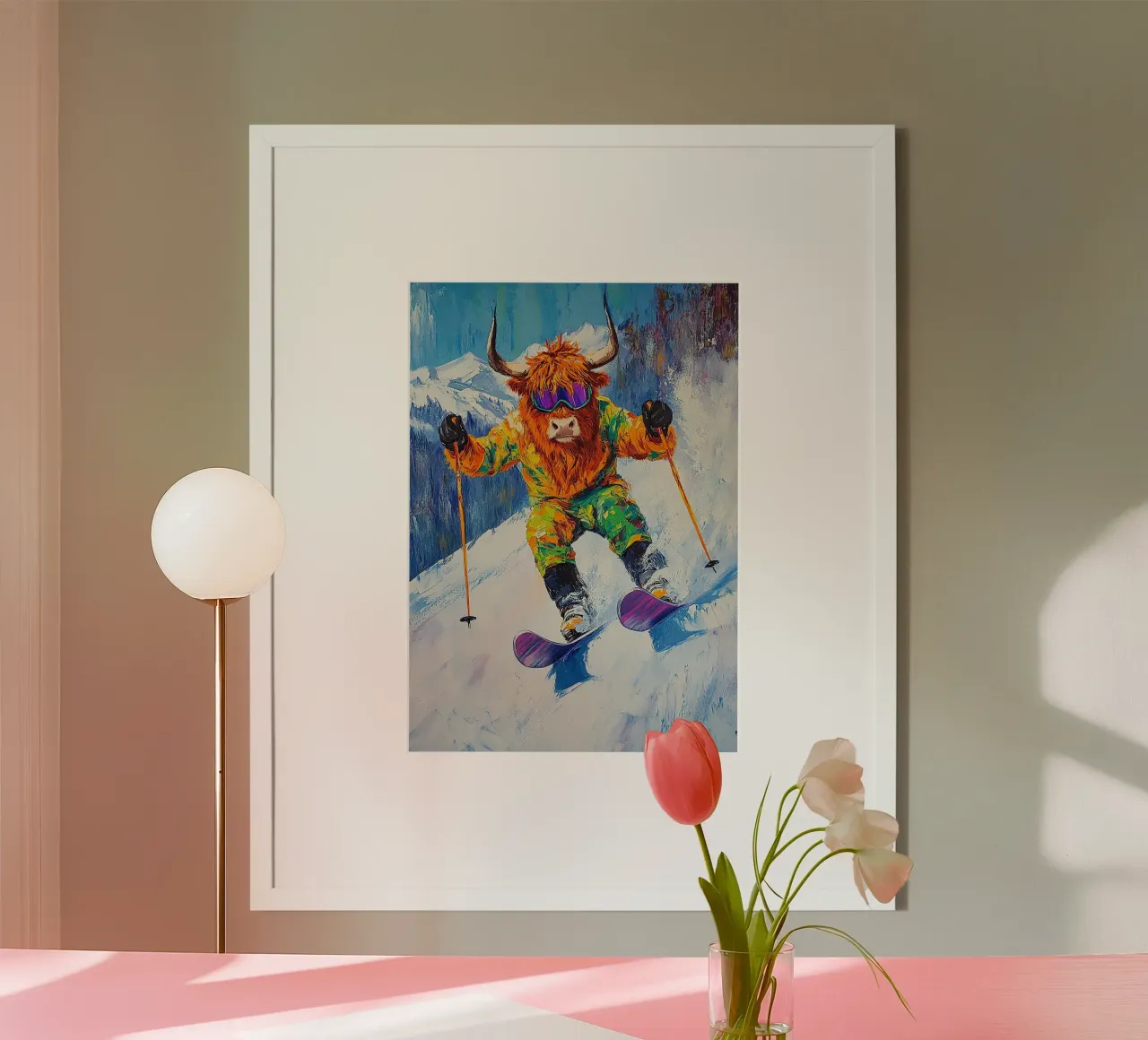 Highland Cow Sci Sport invernali Neve invernale poster da Nikis Art Studio