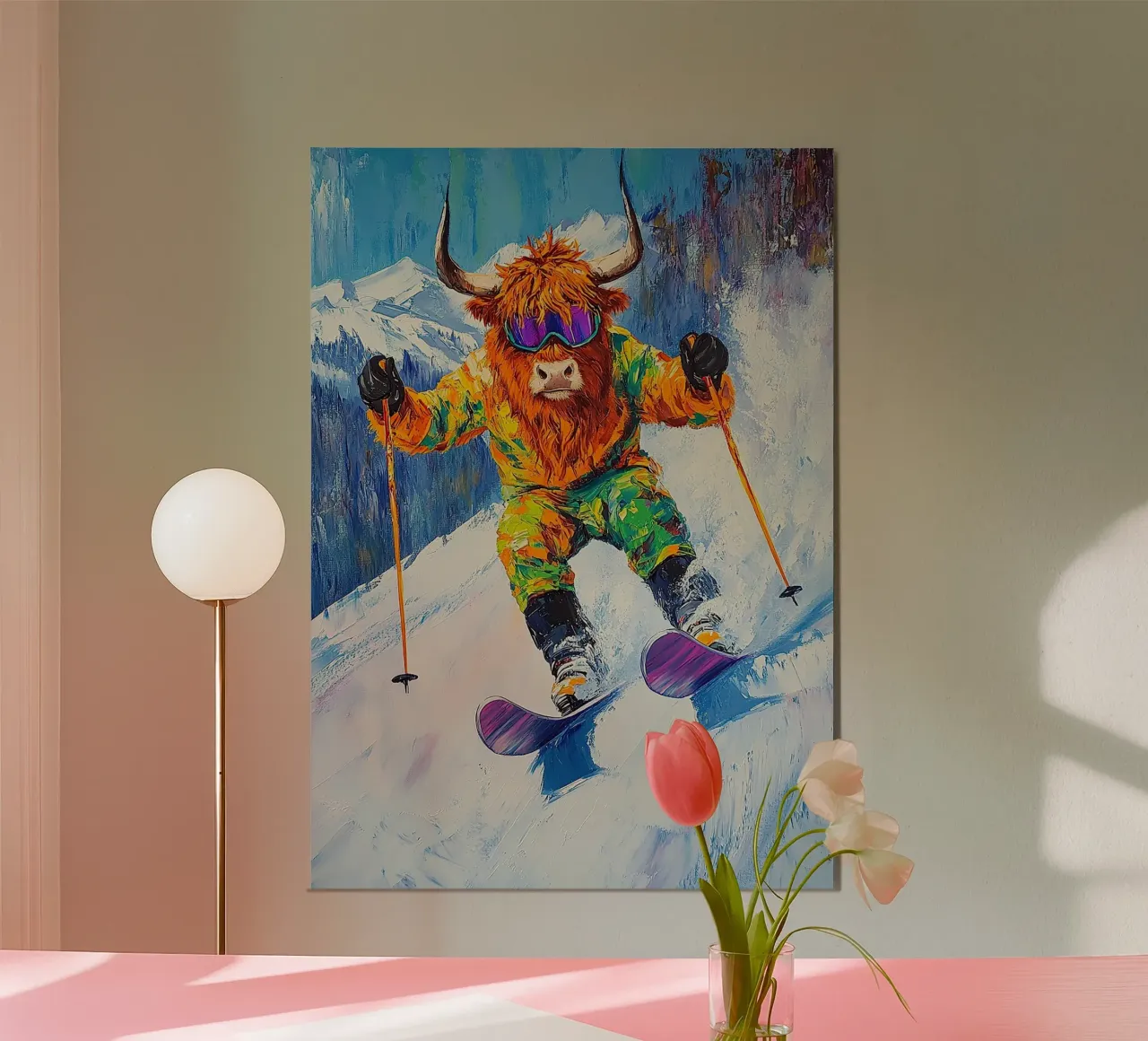 Highland Cow Sci Sport invernali Neve invernale poster da Nikis Art Studio