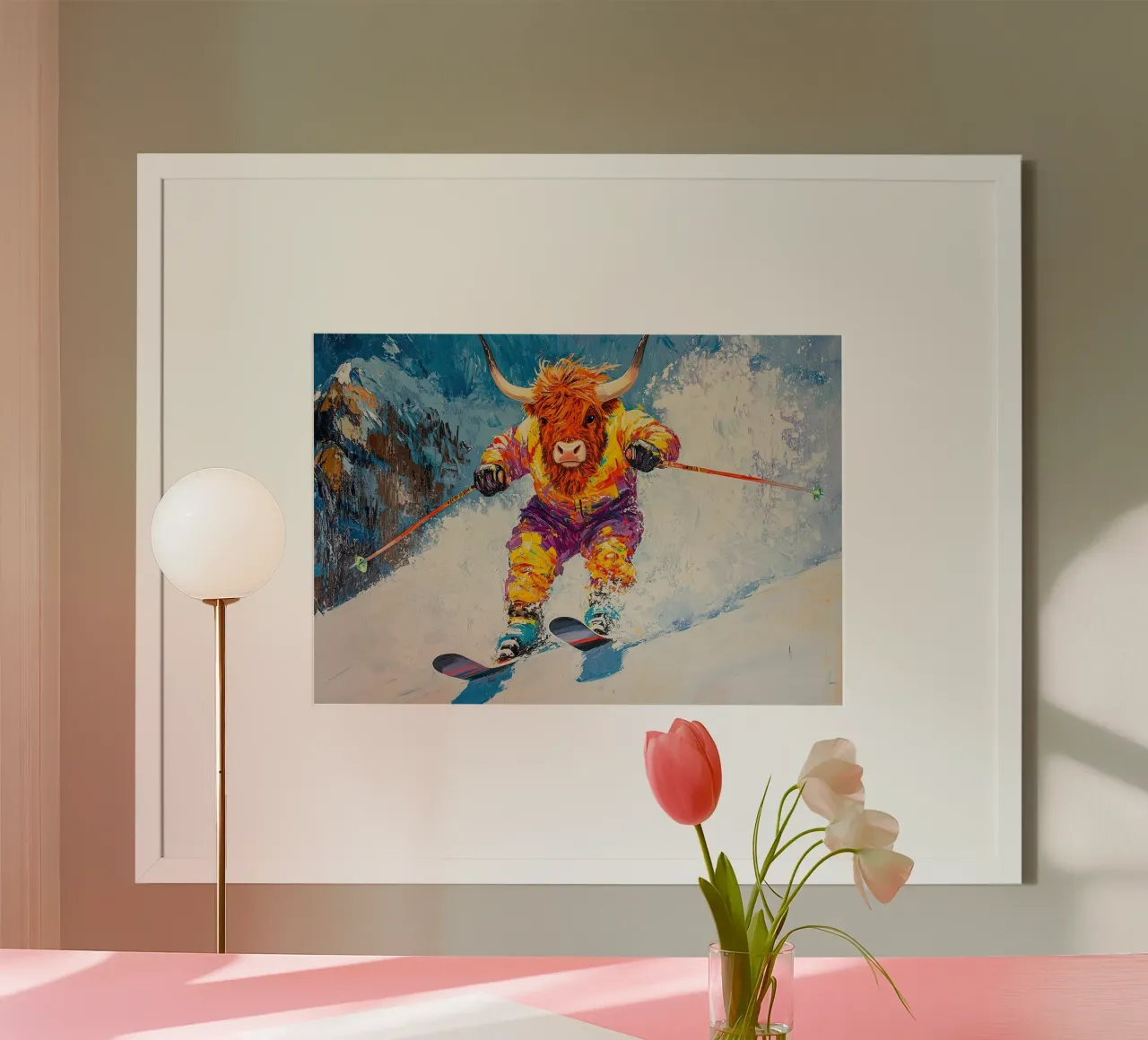 Highland Cow Sci Sport invernali Neve invernale poster da Nikis Art Studio