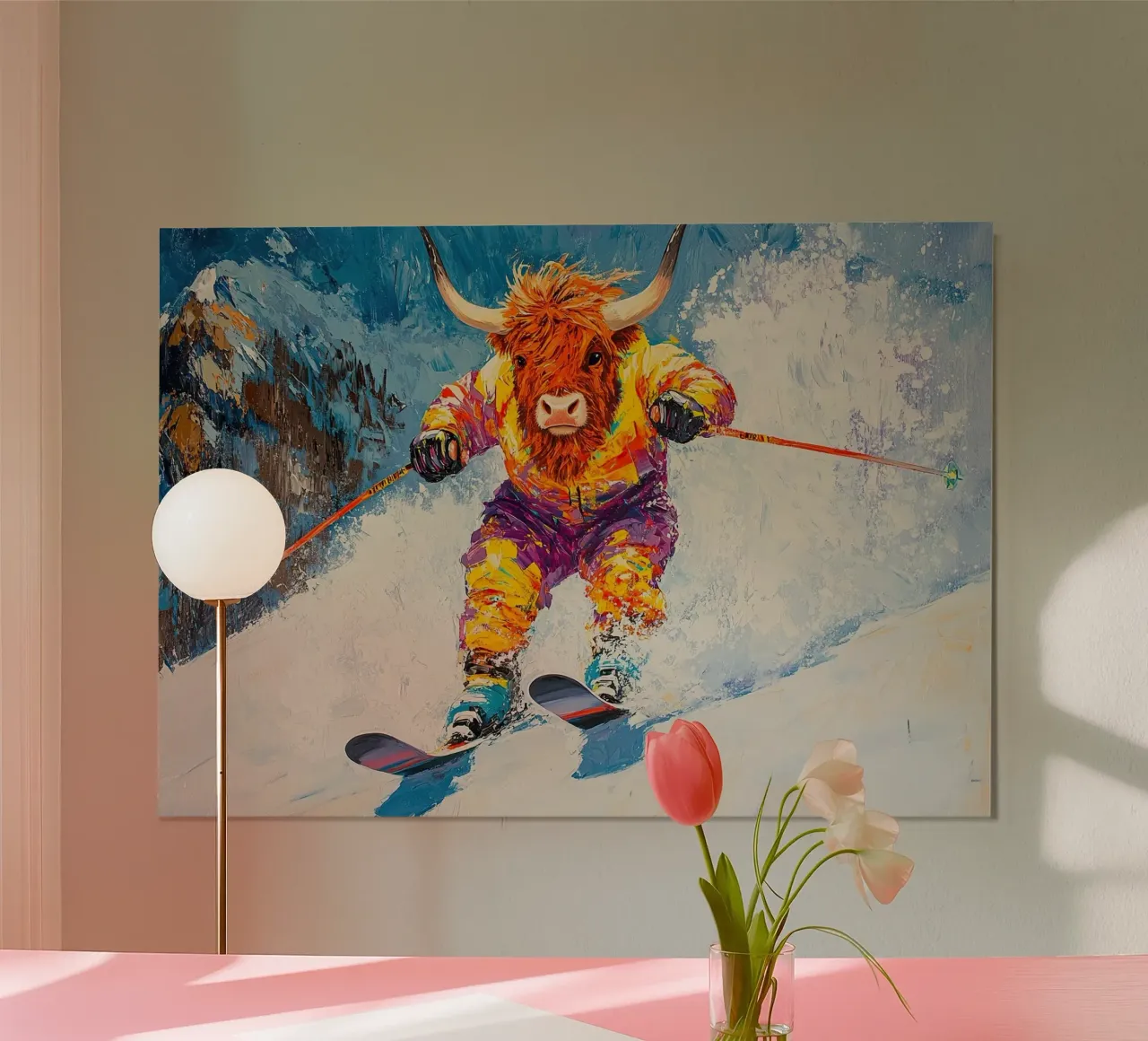 Highland Cow Sci Sport invernali Neve invernale poster da Nikis Art Studio