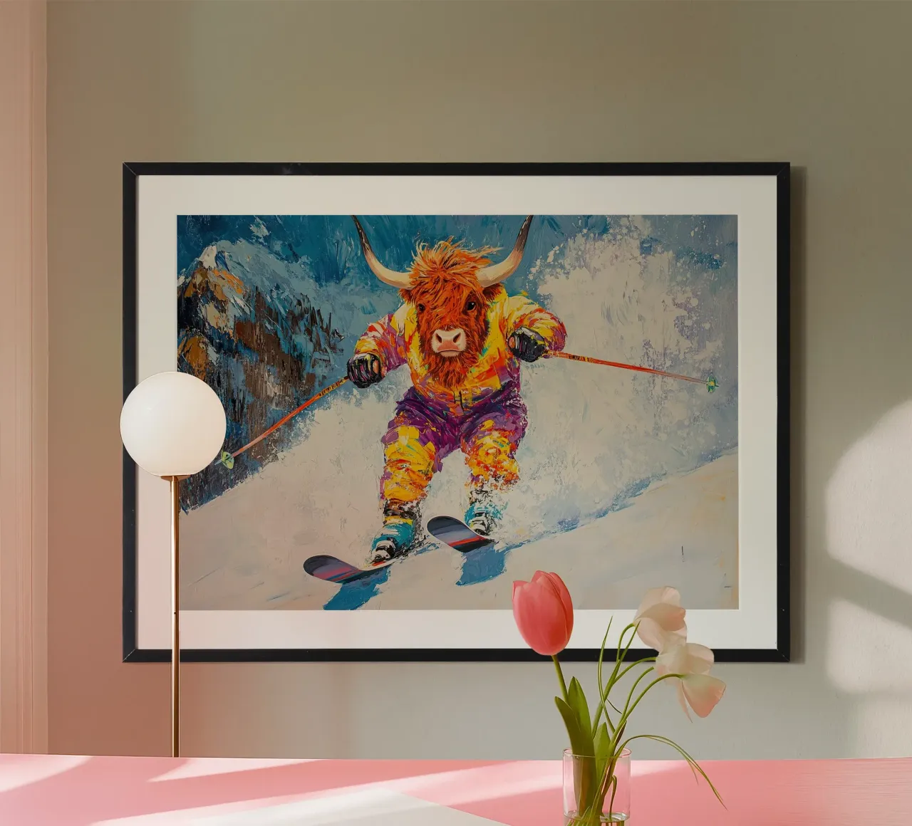Highland Cow Sci Sport invernali Neve invernale poster da Nikis Art Studio