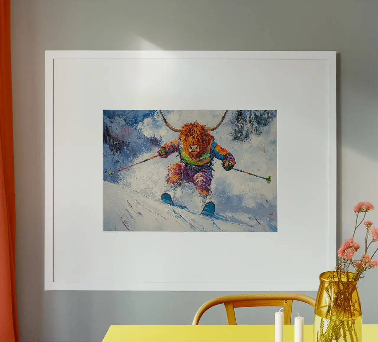 Highland Cow Sci Sport invernali Neve invernale poster da Nikis Art Studio