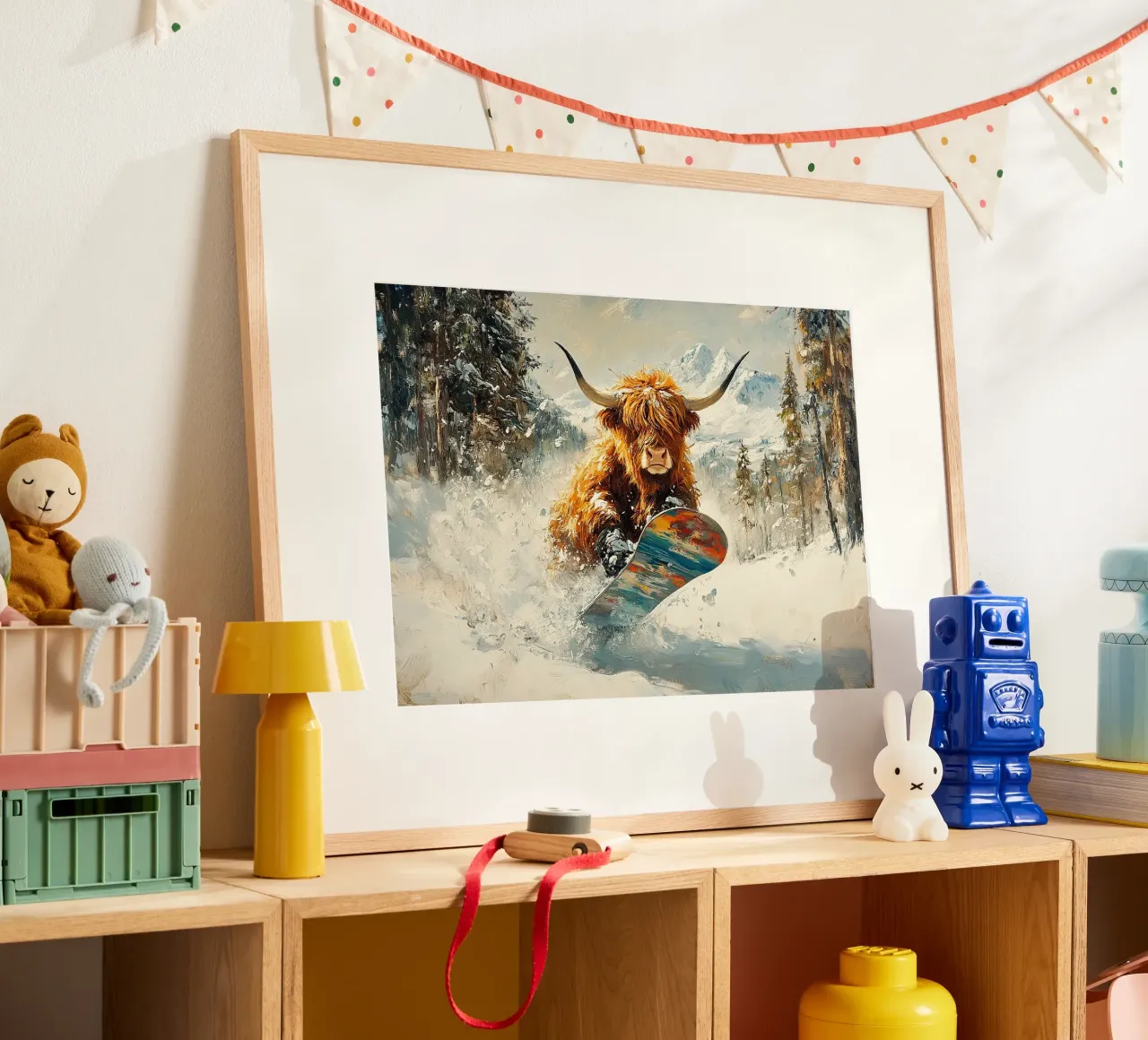 Highland Cow Snowboard Wintersport Winter Schnee poster da Nikis Art Studio