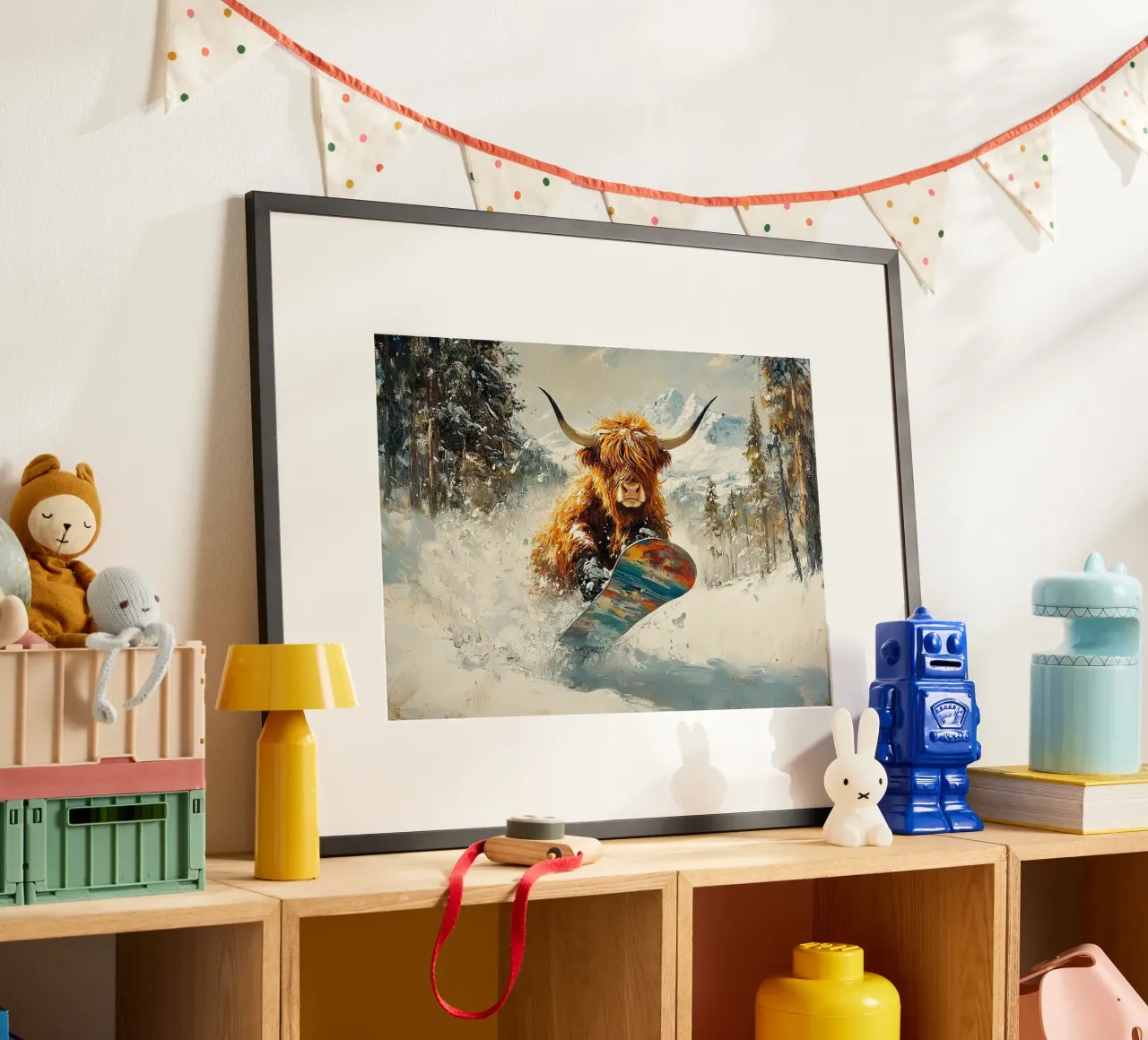 Highland Cow Snowboard Wintersport Winter Schnee poster da Nikis Art Studio