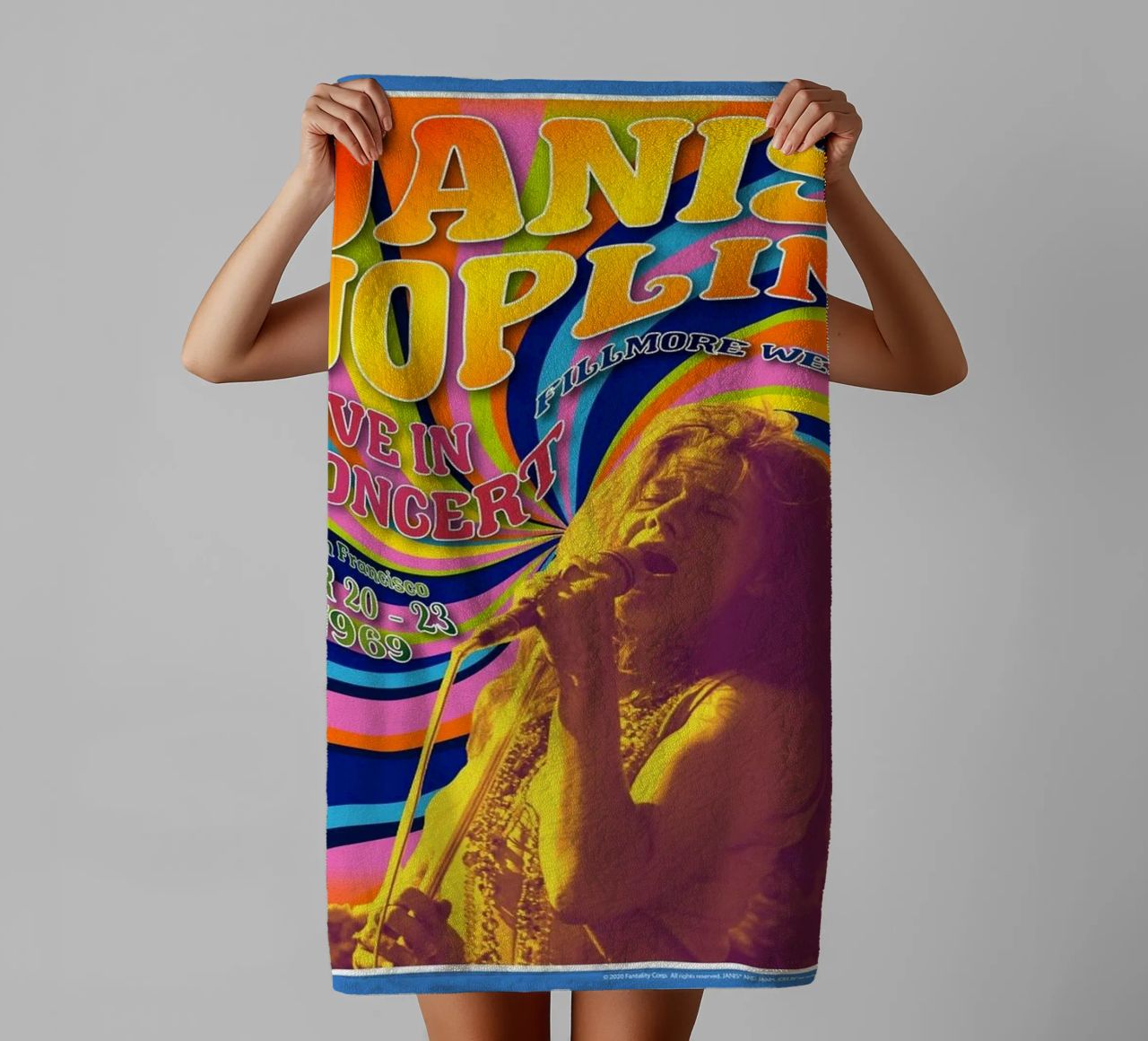 live concert janis joplin 1967 Poster serviette de bain de SoundStudio