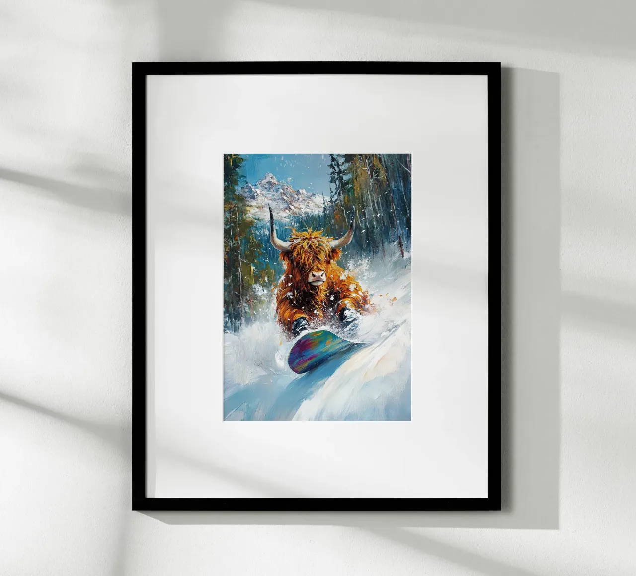 Highland Cow Snowboard Wintersport Winter Schnee poster da Nikis Art Studio