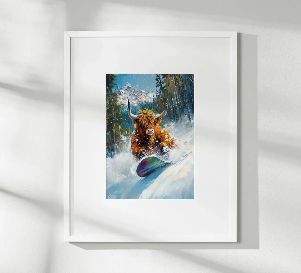 Highland Cow Snowboard Wintersport Winter Schnee poster da Nikis Art Studio
