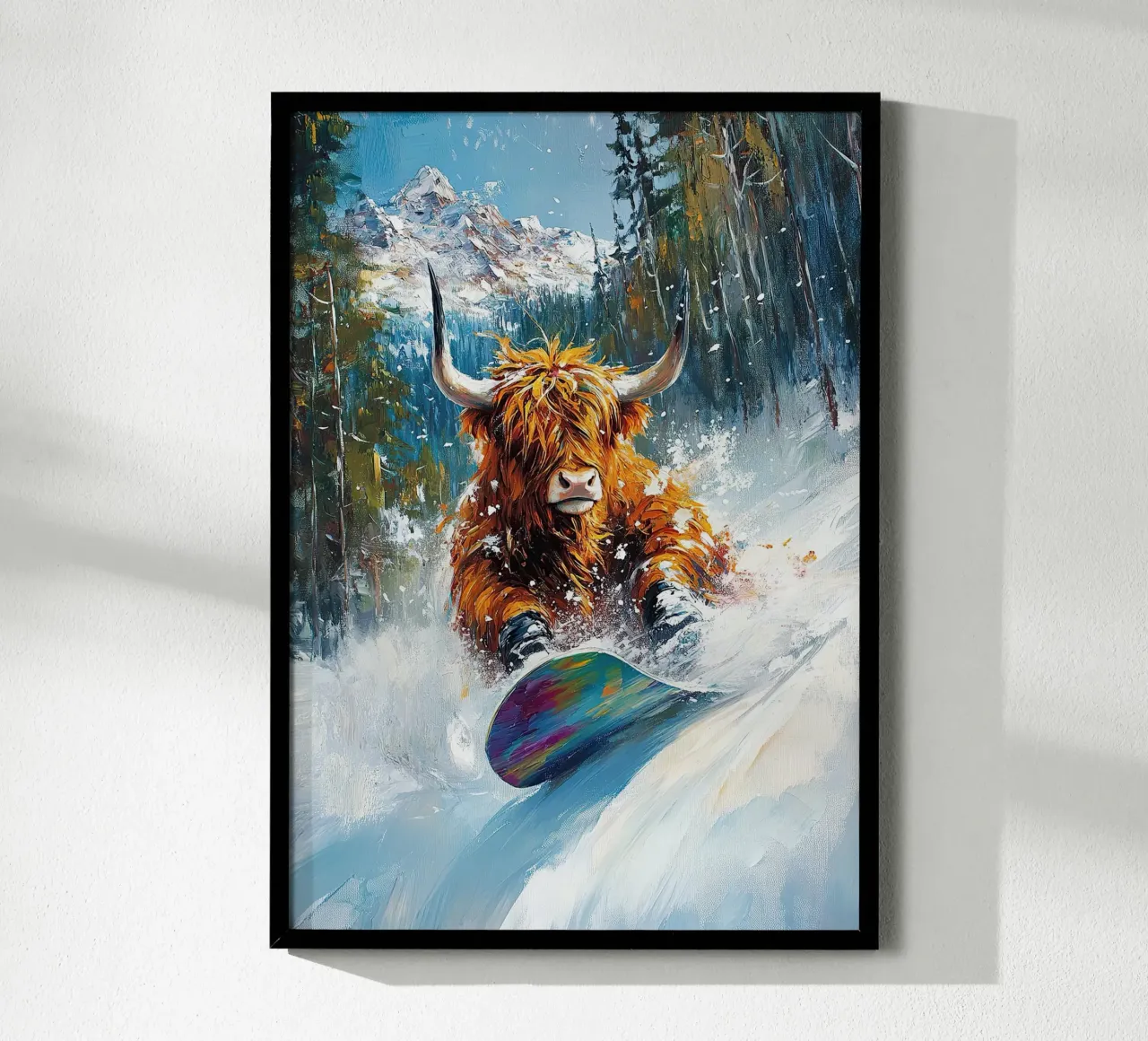 Highland Cow Snowboard Wintersport Winter Schnee poster da Nikis Art Studio