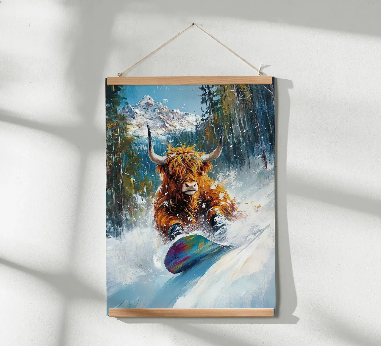 Highland Cow Snowboard Wintersport Winter Schnee poster da Nikis Art Studio