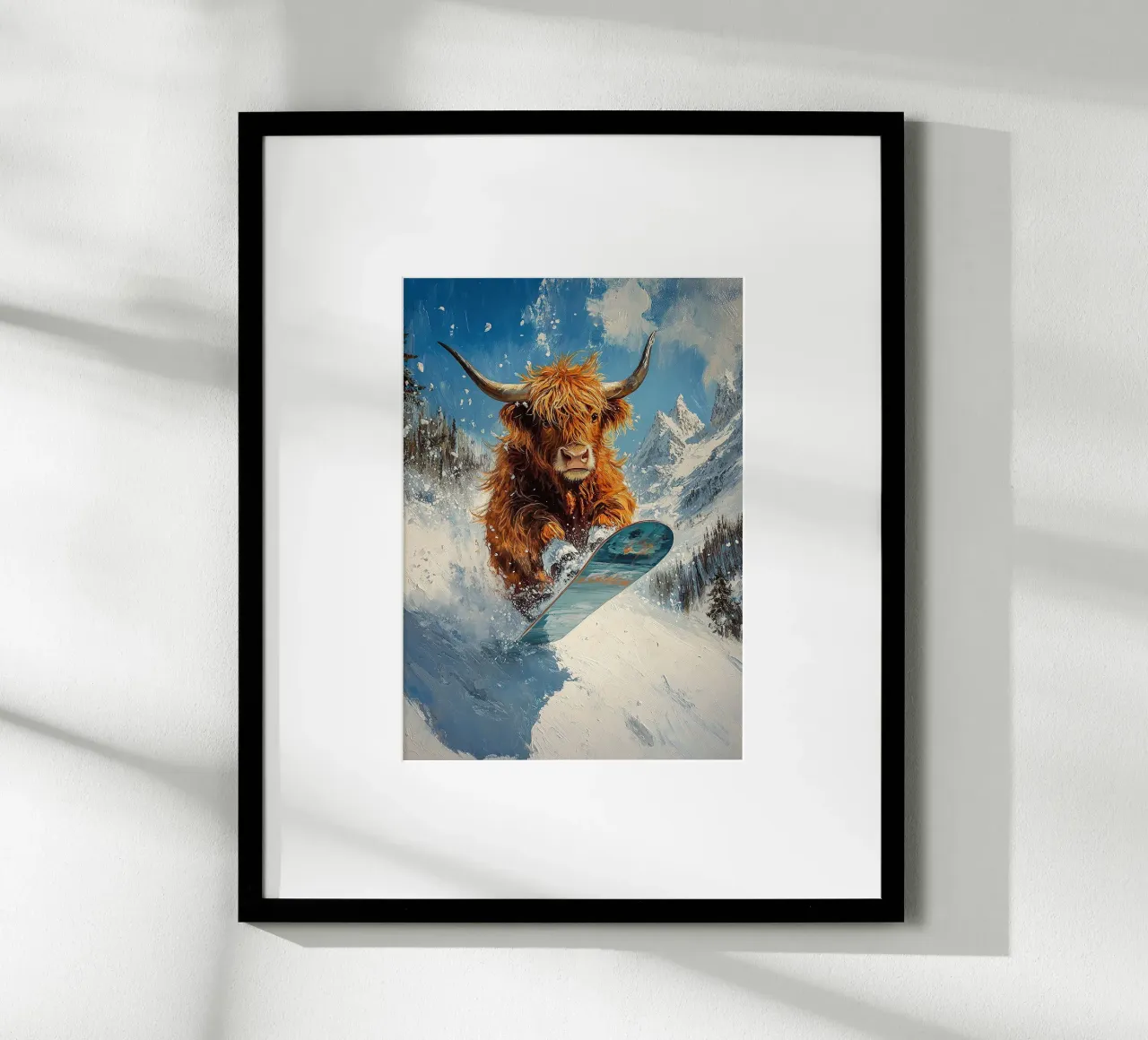 Highland Cow Snowboard Wintersport Winter Schnee poster da Nikis Art Studio