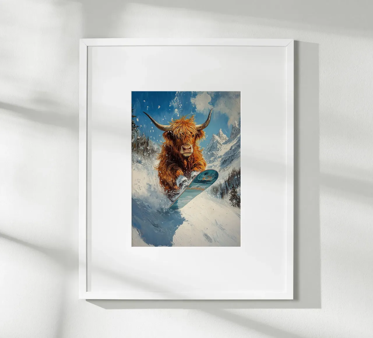 Highland Cow Snowboard Wintersport Winter Schnee poster da Nikis Art Studio