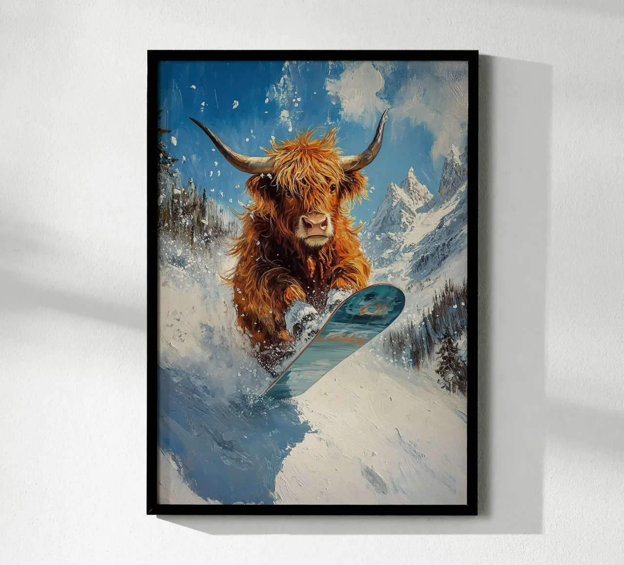 Highland Cow Snowboard Wintersport Winter Schnee poster da Nikis Art Studio