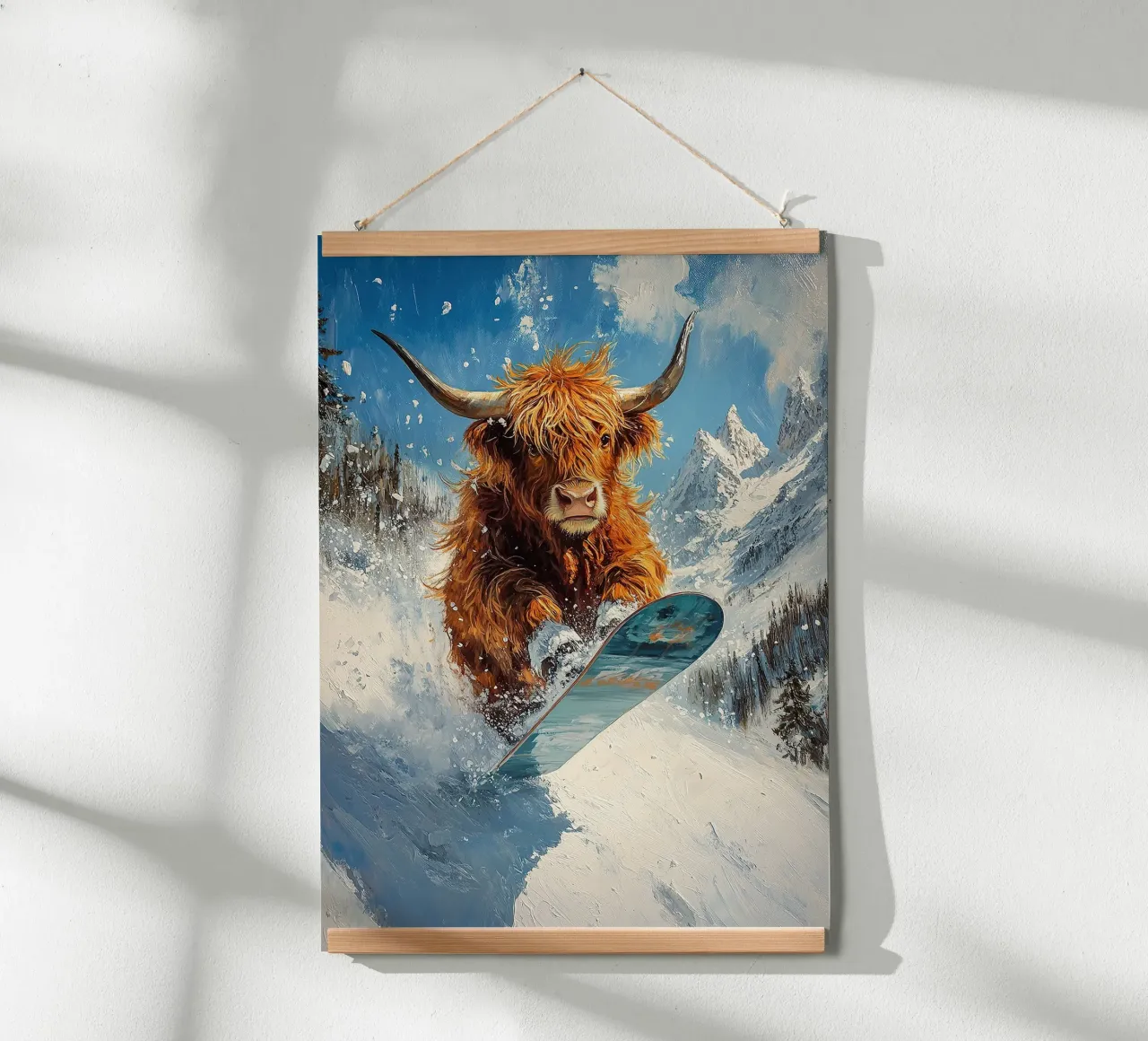 Highland Cow Snowboard Wintersport Winter Schnee poster da Nikis Art Studio