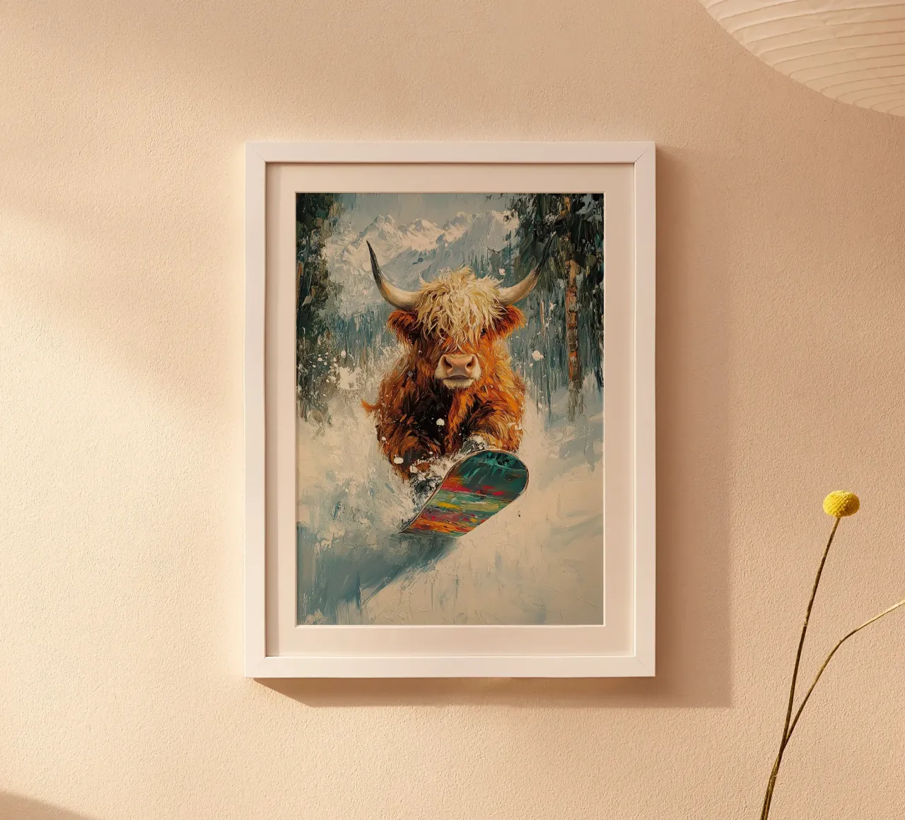 Highland Cow Snowboard Wintersport Winter Schnee poster da Nikis Art Studio