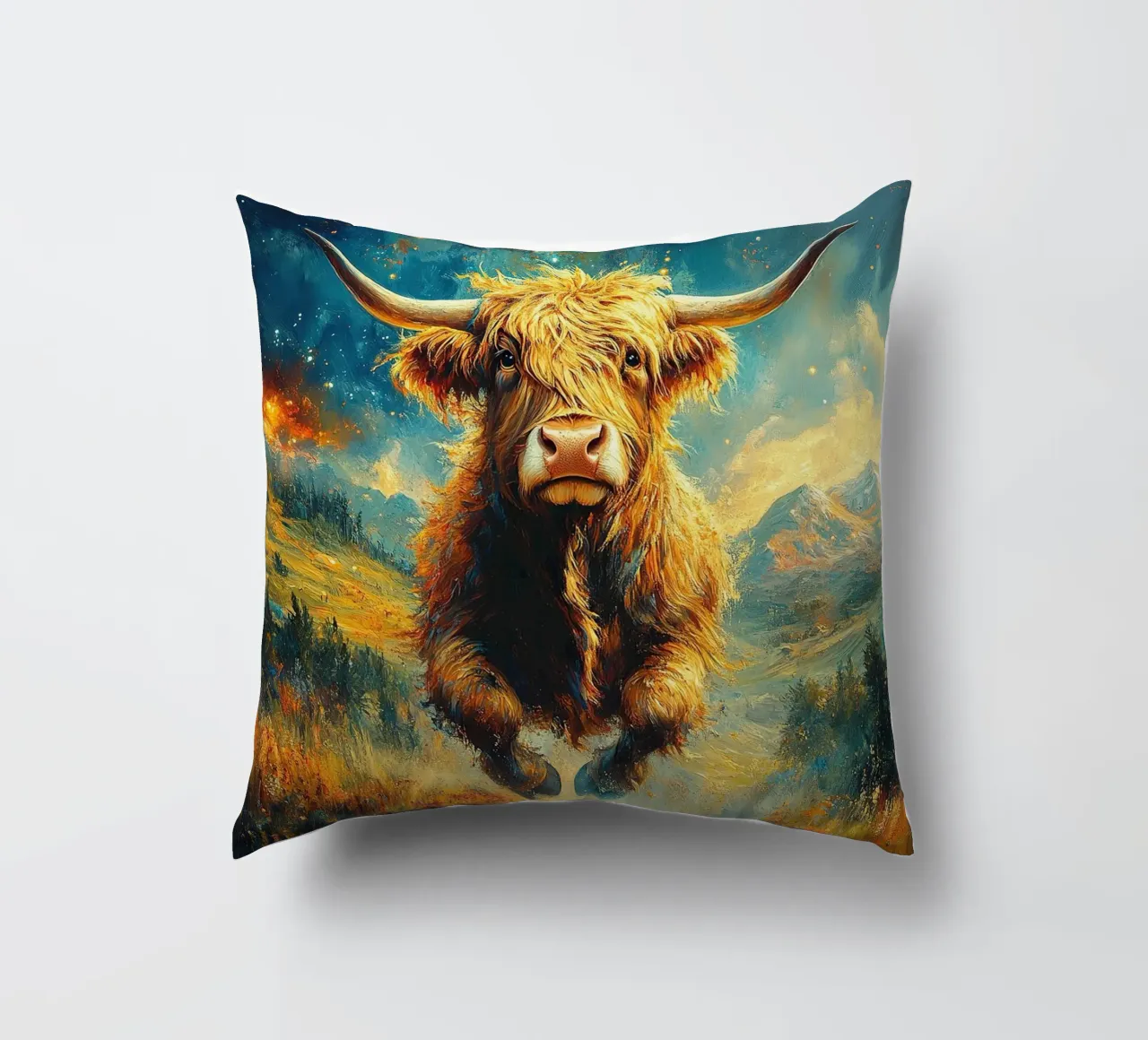 Mucca delle Highlands cuscino da Nikis Art Studio