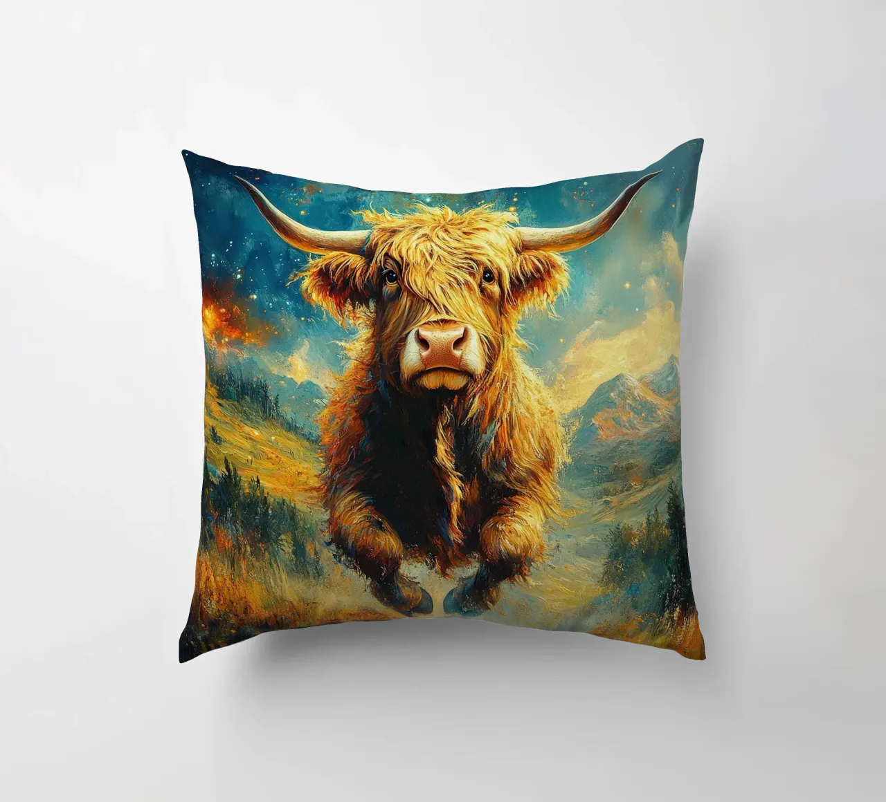 Mucca delle Highlands cuscino da Nikis Art Studio