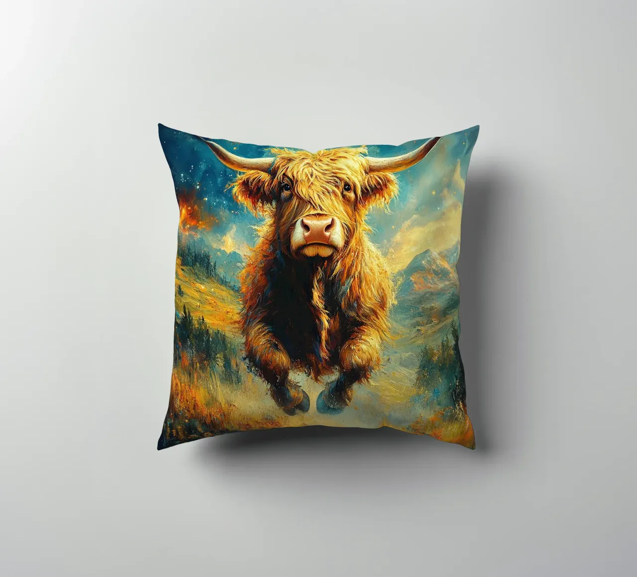 Mucca delle Highlands cuscino da Nikis Art Studio