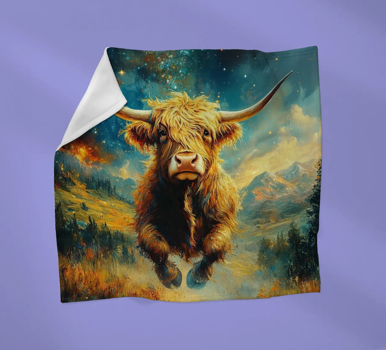 Mucca delle Highlands coperta in pile da Nikis Art Studio