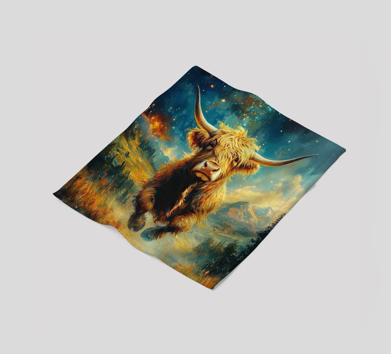 Mucca delle Highlands coperta in pile da Nikis Art Studio
