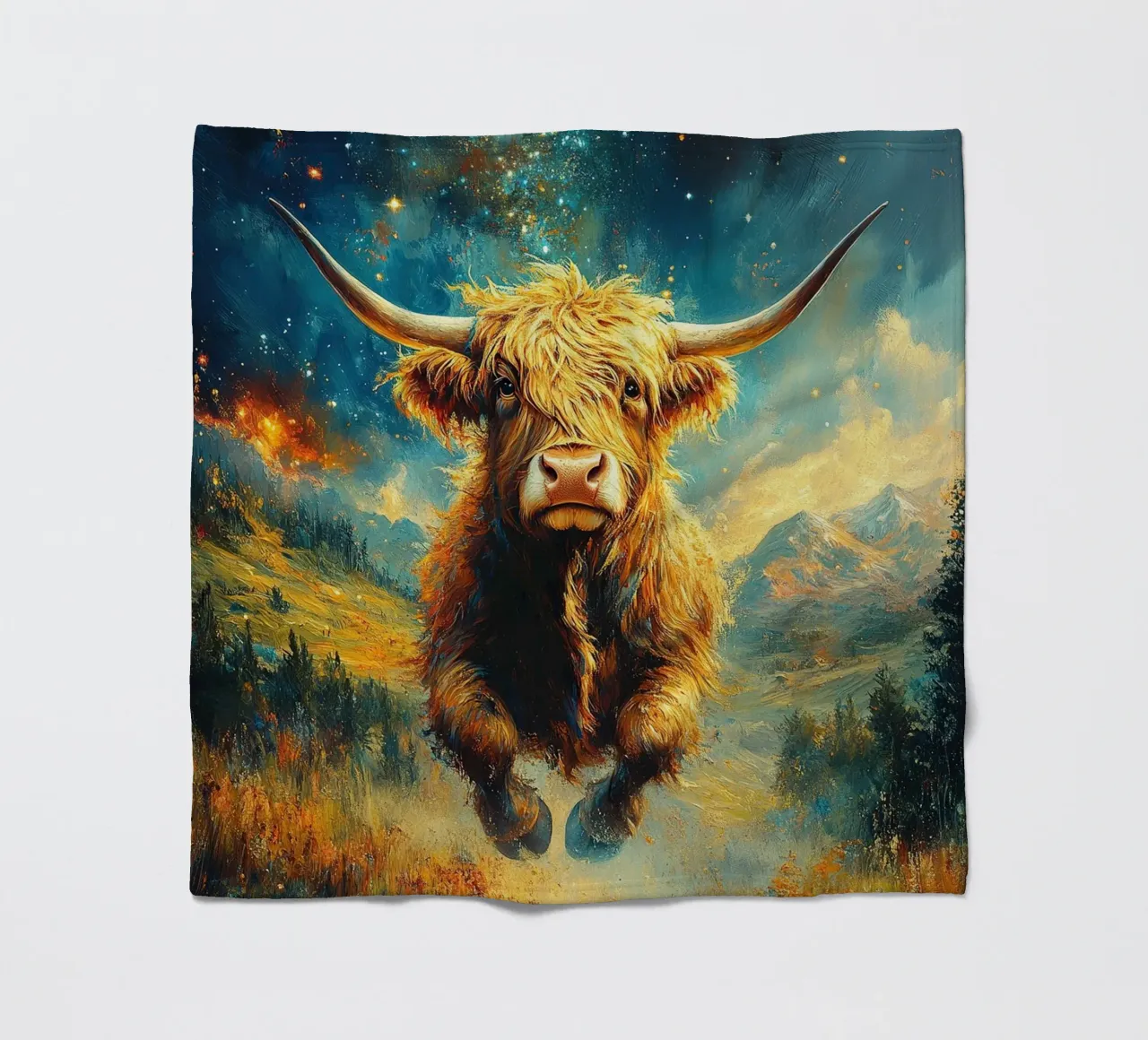 Mucca delle Highlands coperta in pile da Nikis Art Studio