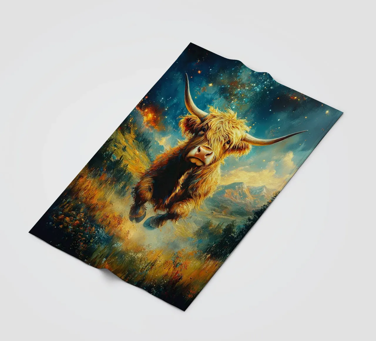 Mucca delle Highlands coperta in pile da Nikis Art Studio
