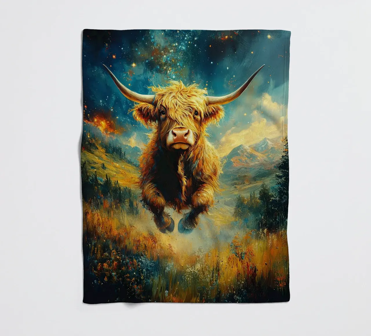 Mucca delle Highlands coperta in pile da Nikis Art Studio