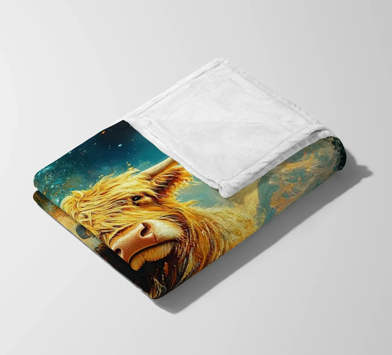 Mucca delle Highlands coperta in pile da Nikis Art Studio