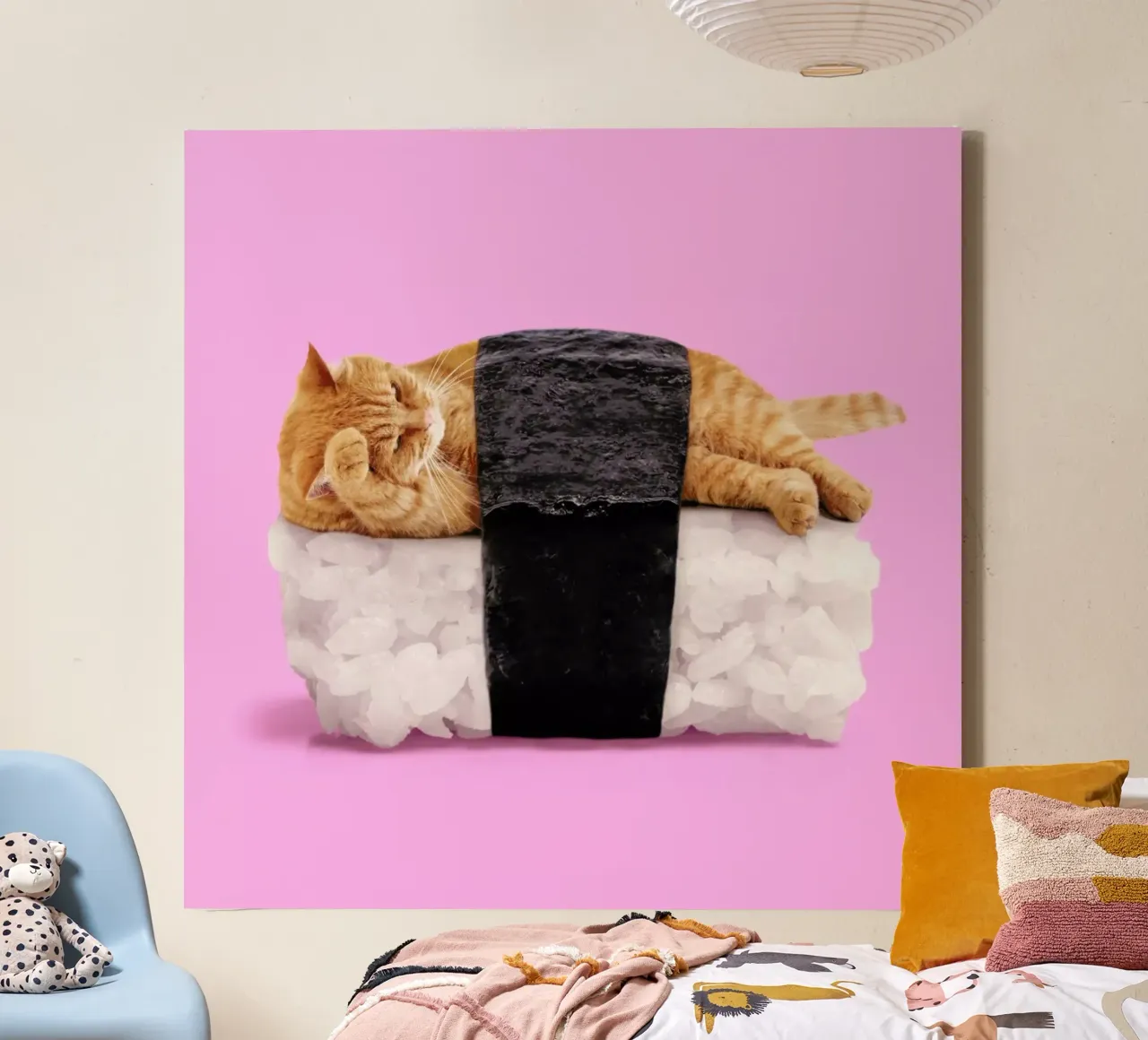Sushi Cat Leinwand mit Schattenfugenrahmen von Paul Fuentes Design
