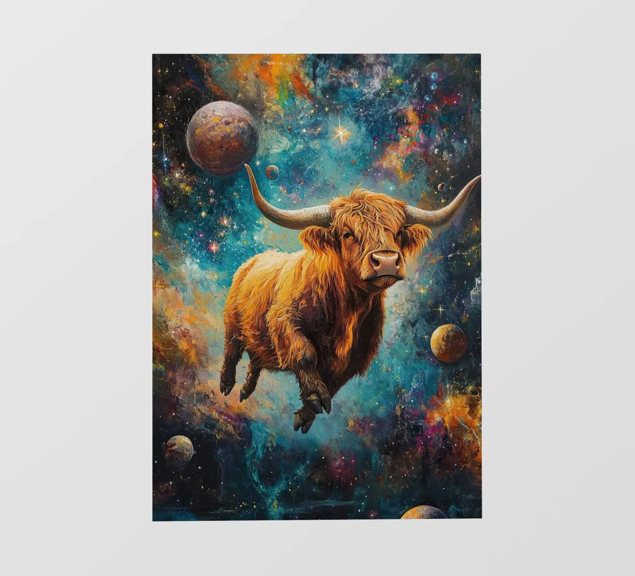 Mucca Highland Viaggi nello spazio telo in pvc da Nikis Art Studio