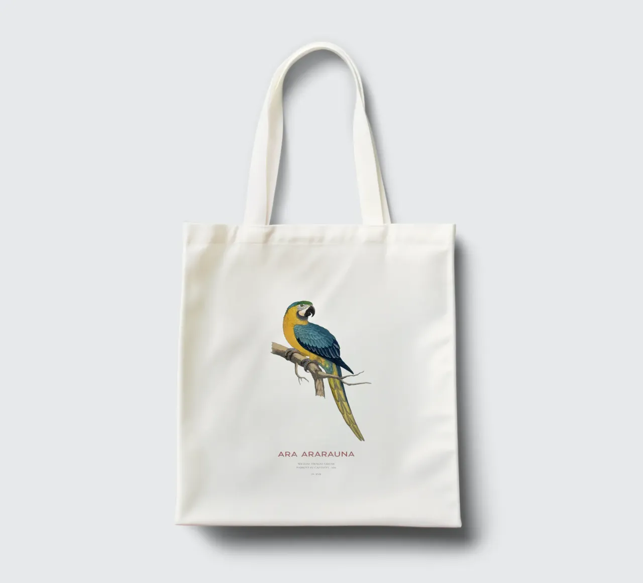 Blauer und gelber Ara oder Ara ararauna Jutebeutel von Vintagrafica