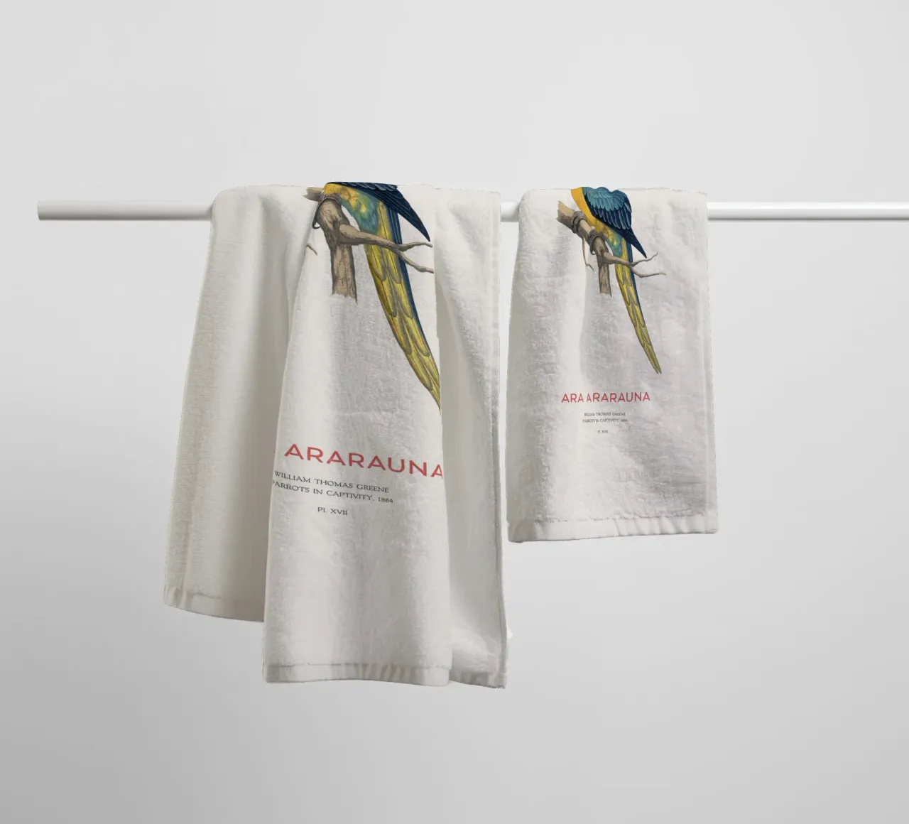 Blauer und gelber Ara oder Ara ararauna Handtuch von Vintagrafica
