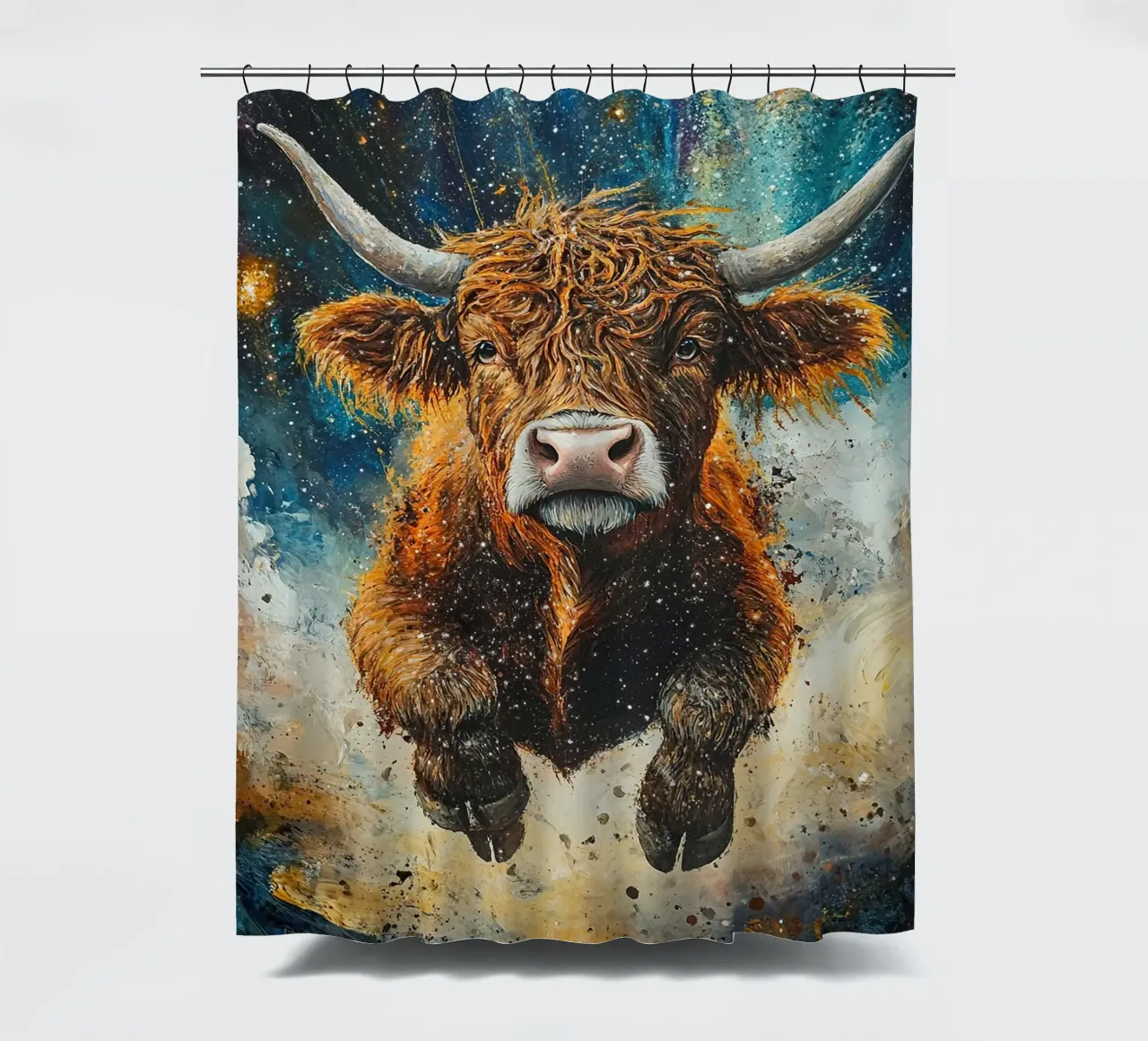 Mucca Highland Viaggi nello spazio tenda da doccia da Nikis Art Studio