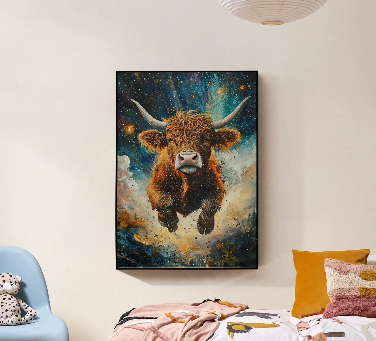 Mucca Highland Viaggi nello spazio plexiglass da Nikis Art Studio